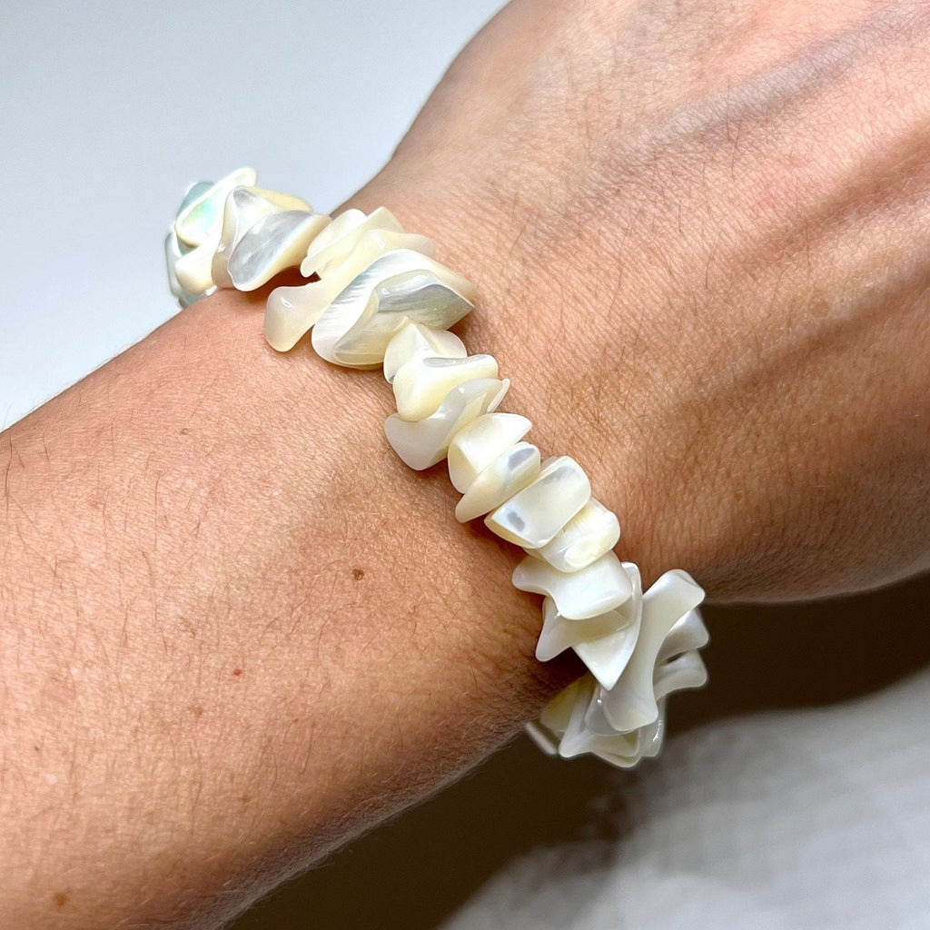 Mother of Pearl Crystal Bracelet, Gemstone Chips Beaded Bracelet