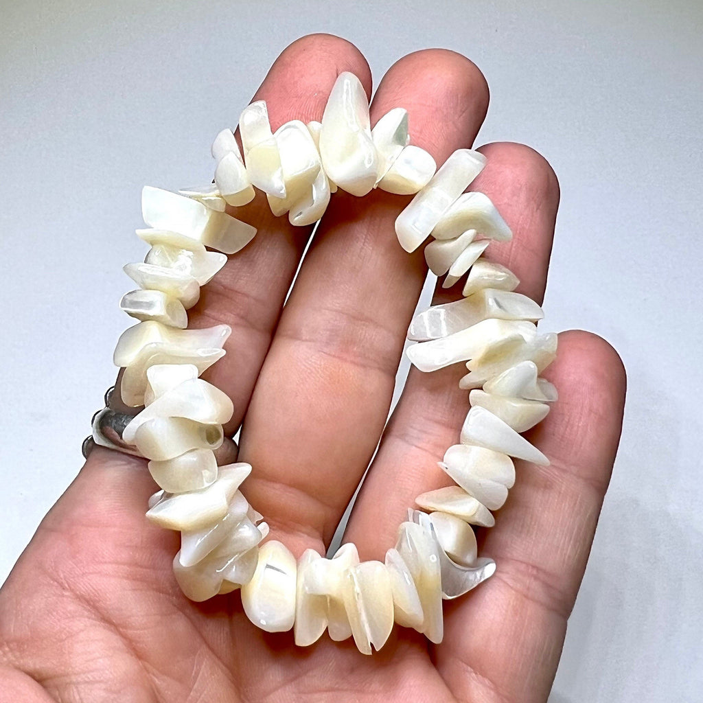 Mother of Pearl Crystal Bracelet, Gemstone Chips Beaded Bracelet