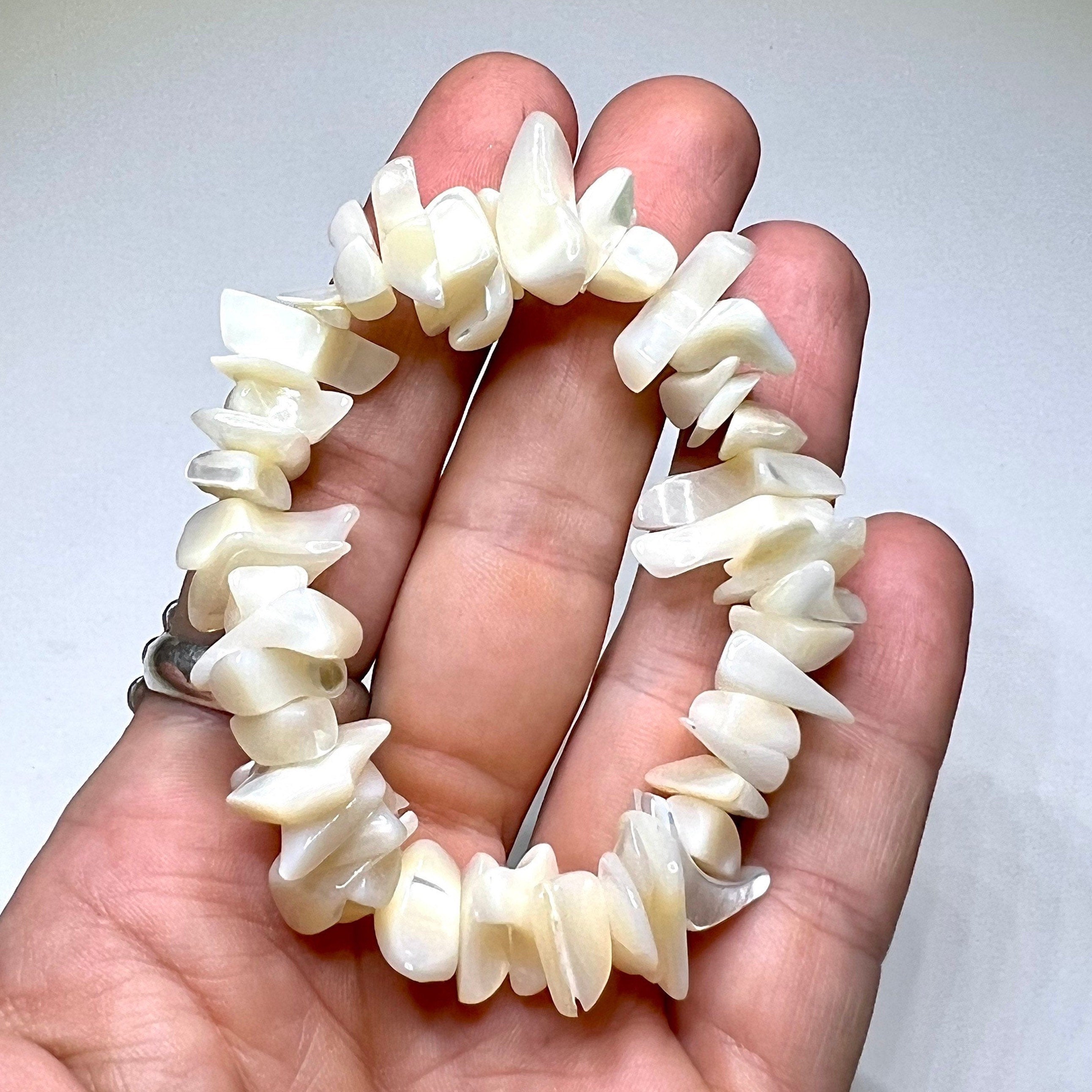 Mother of Pearl Crystal Bracelet, Gemstone Chips Beaded Bracelet