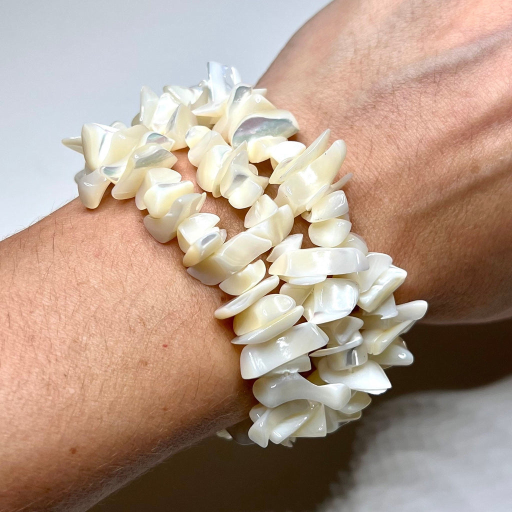 Mother of Pearl Crystal Bracelet, Gemstone Chips Beaded Bracelet