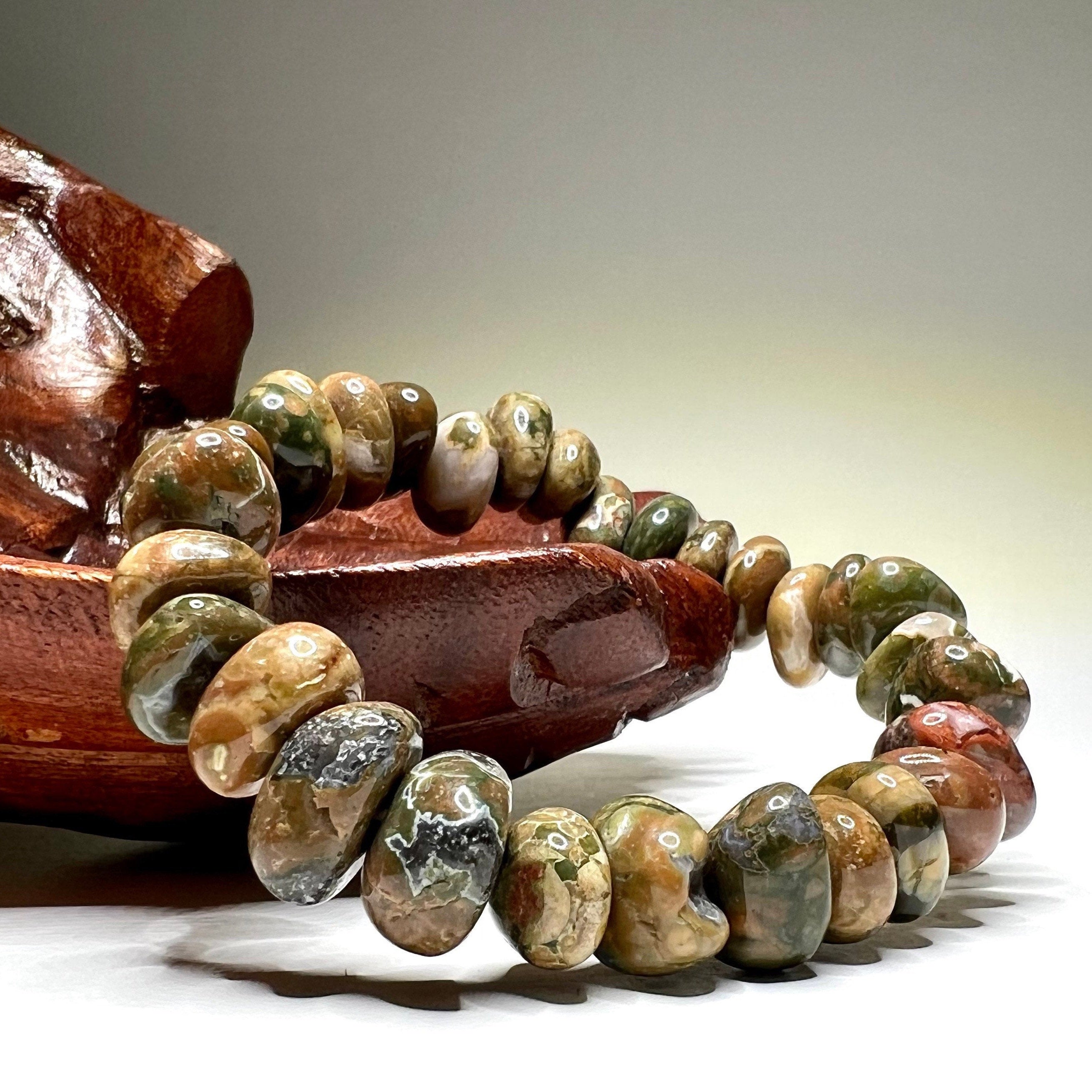 Rhyolite Crystal Beaded Bracelet: Volcanic Gemstone, Calming Energy
