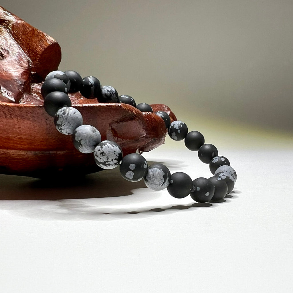 Snowflake Obsidian Crystal Bracelet: Handmade Gemstone Stretch Bracelet - 8mm Matte Beads