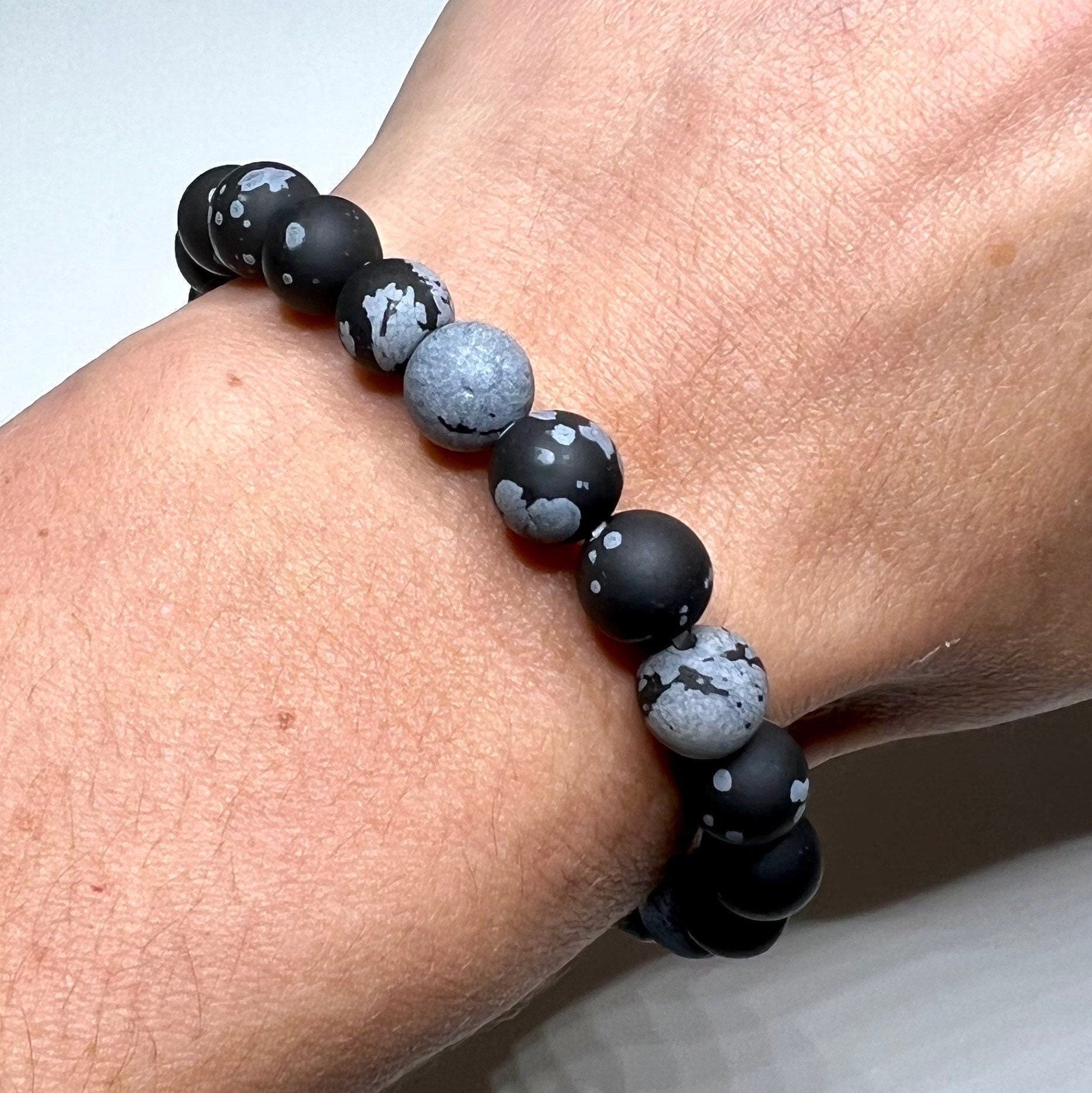 Snowflake Obsidian Crystal Bracelet: Handmade Gemstone Stretch Bracelet - 8mm Matte Beads