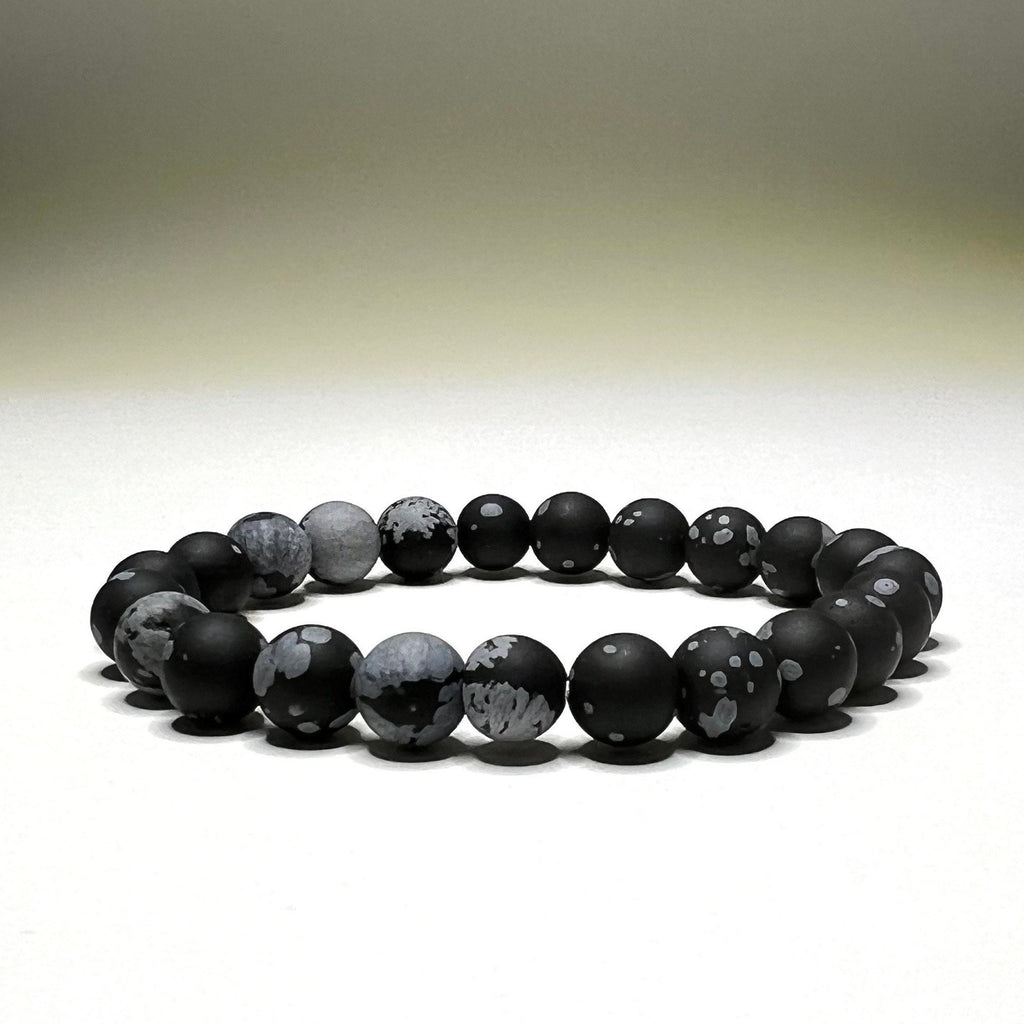 Snowflake Obsidian Crystal Bracelet: Handmade Gemstone Stretch Bracelet - 8mm Matte Beads