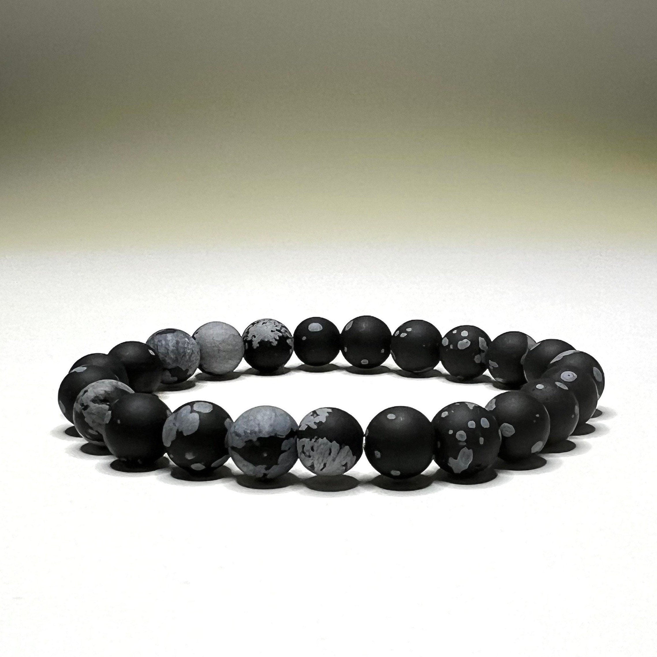 Snowflake Obsidian Crystal Bracelet: Handmade Gemstone Stretch Bracelet - 8mm Matte Beads