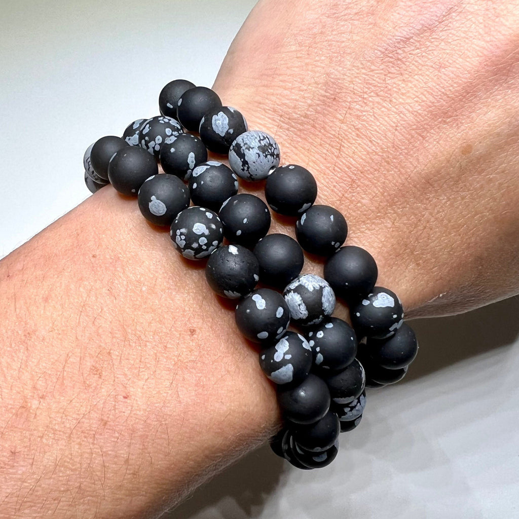 Snowflake Obsidian Crystal Bracelet: Handmade Gemstone Stretch Bracelet - 8mm Matte Beads