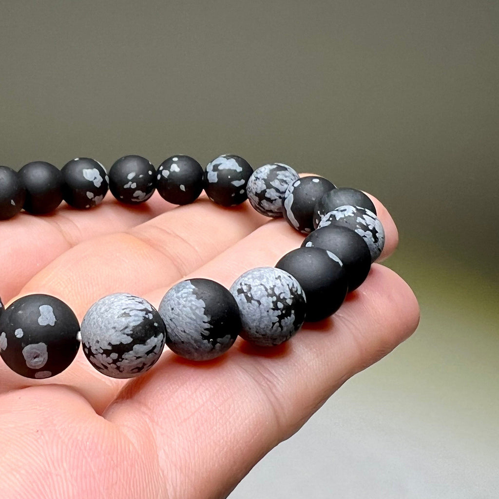 Snowflake Obsidian Crystal Bracelet: Handmade Gemstone Stretch Bracelet - 8mm Matte Beads