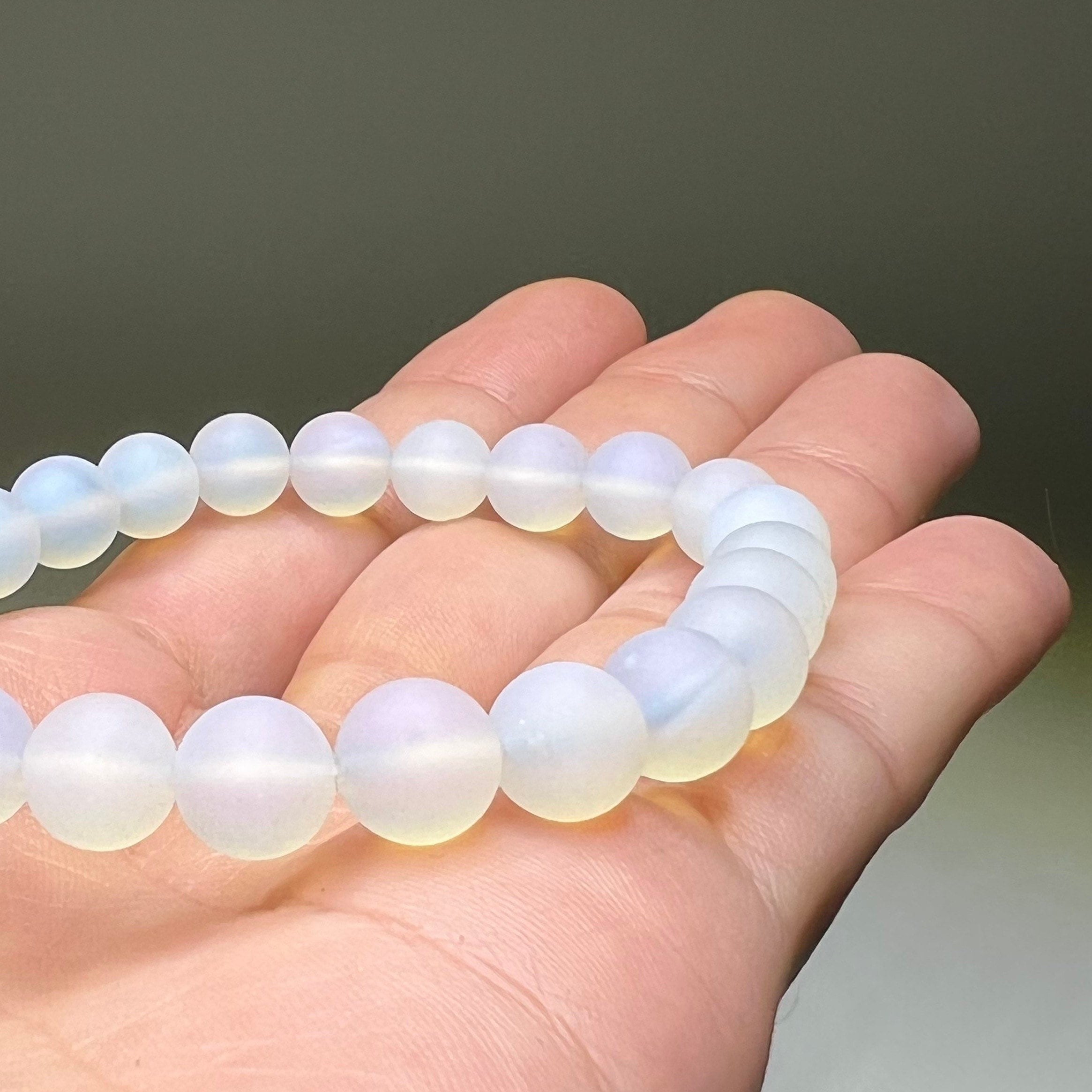 Matte Opalite Beaded Stretch Bracelet: 8mm or 10mm