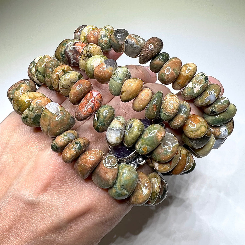 Rhyolite Crystal Beaded Bracelet: Volcanic Gemstone, Calming Energy