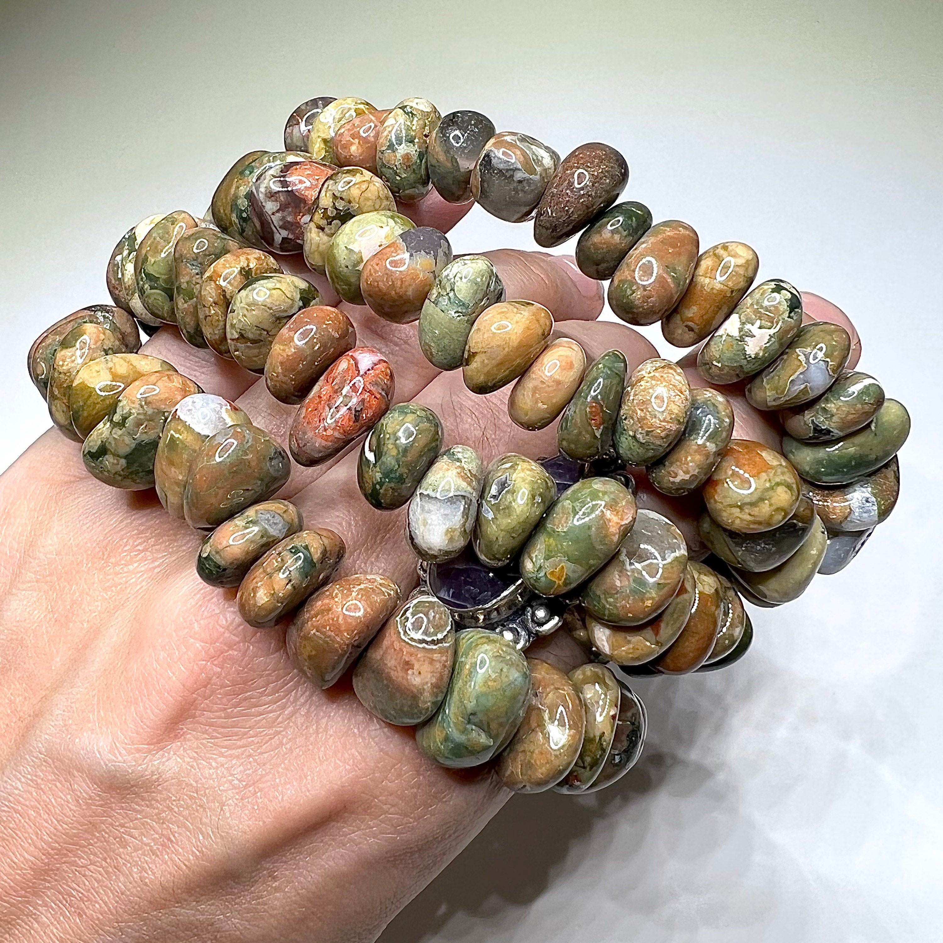 Rhyolite Crystal Beaded Bracelet: Volcanic Gemstone, Calming Energy