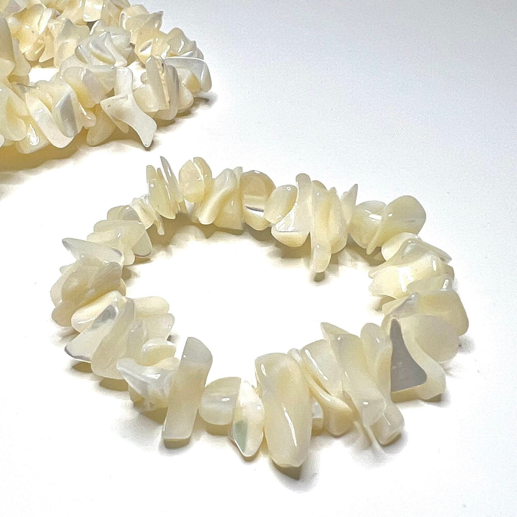 Mother of Pearl Crystal Bracelet, Gemstone Chips Beaded Bracelet