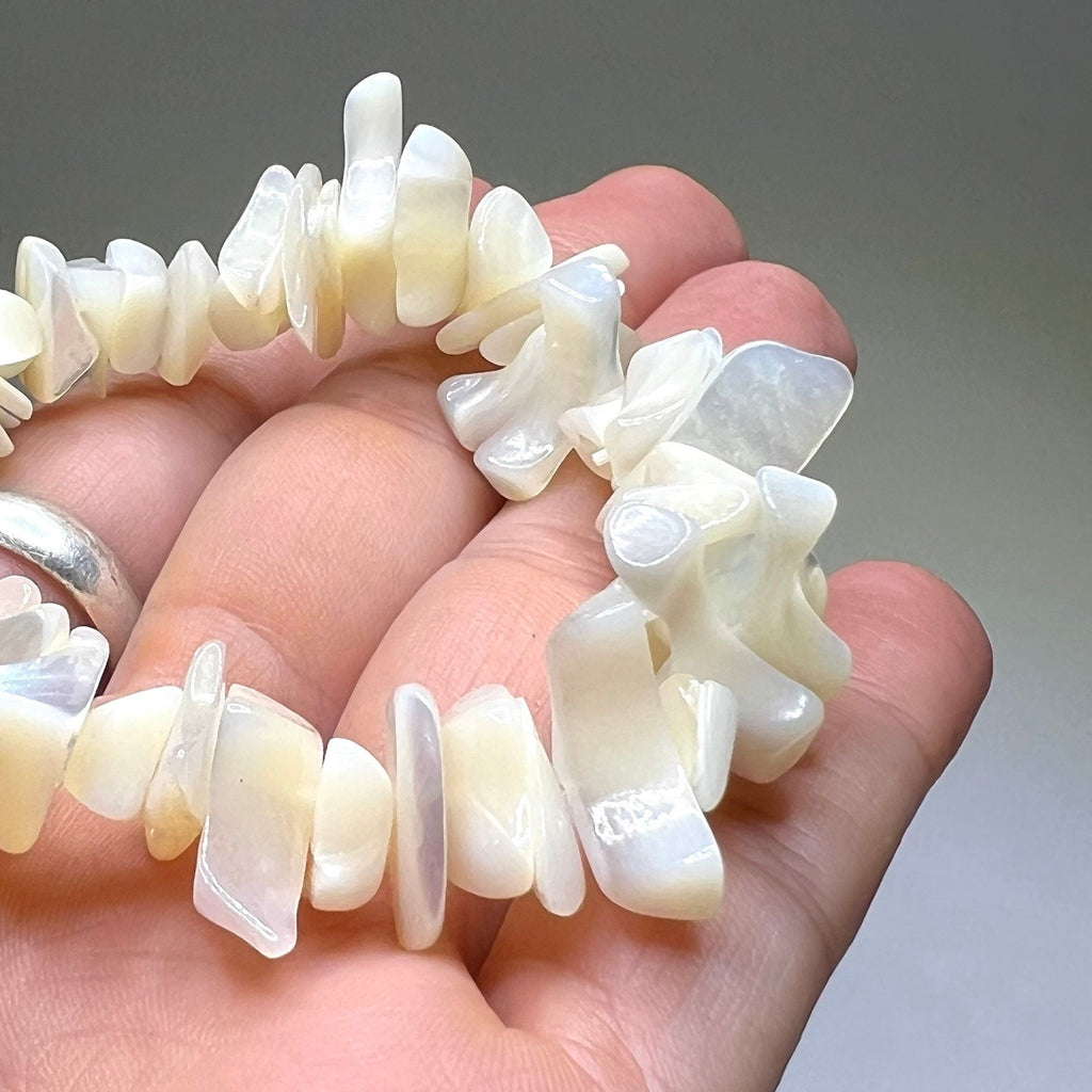 Mother of Pearl Crystal Bracelet, Gemstone Chips Beaded Bracelet