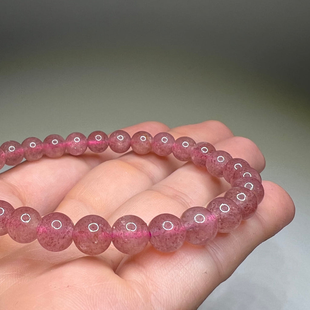 Strawberry Quartz Crystal Bracelet: Handmade Gemstone Beaded Bracelet