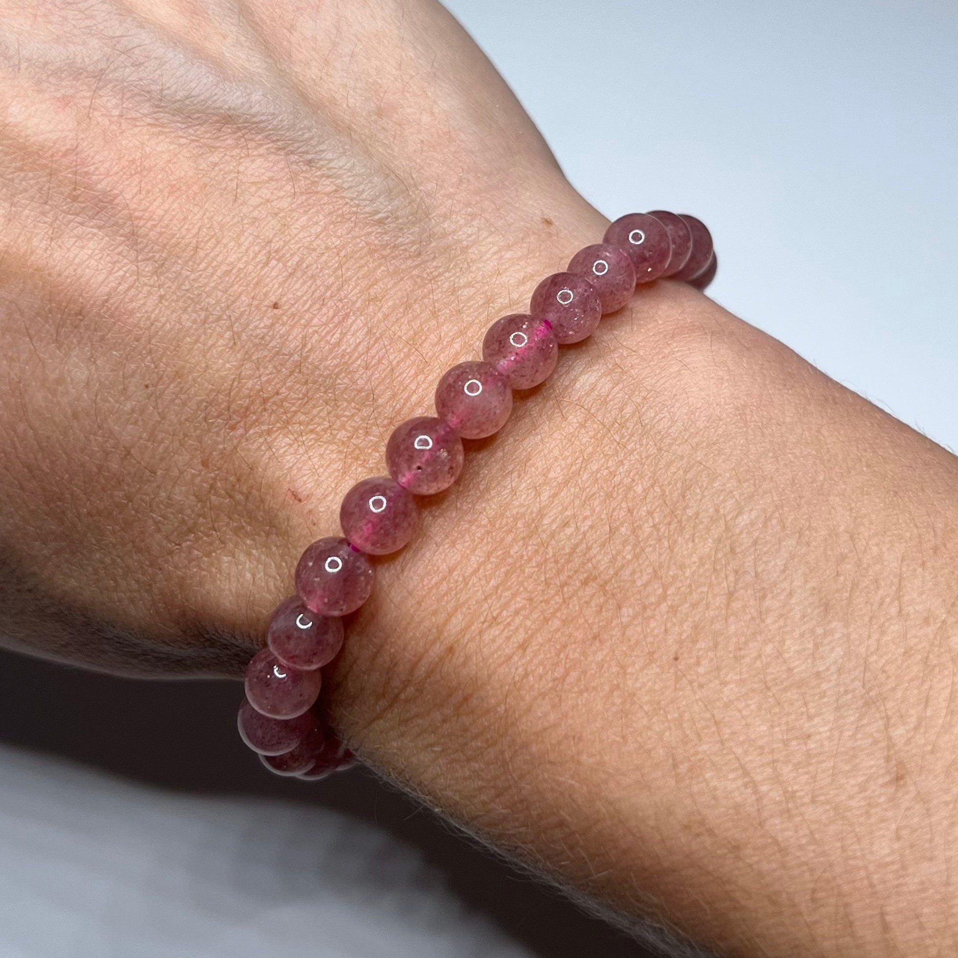 Strawberry Quartz Crystal Bracelet: Handmade Gemstone Beaded Bracelet