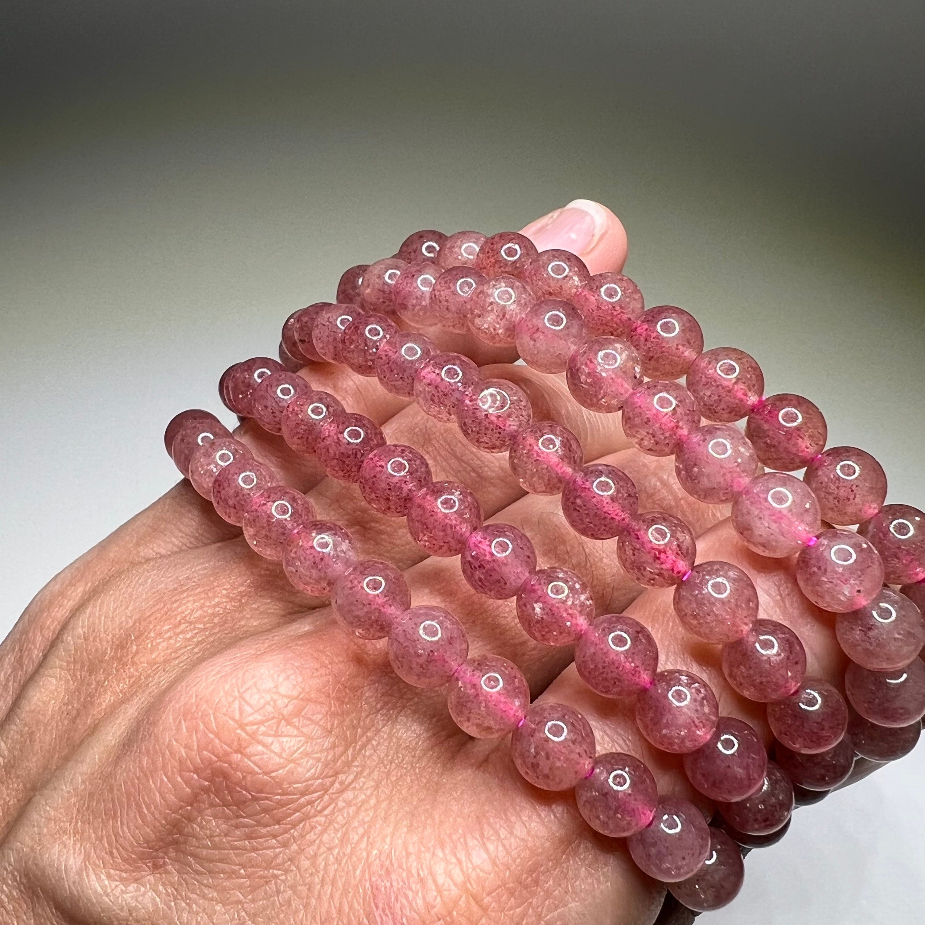 Strawberry Quartz Crystal Bracelet: Handmade Gemstone Beaded Bracelet