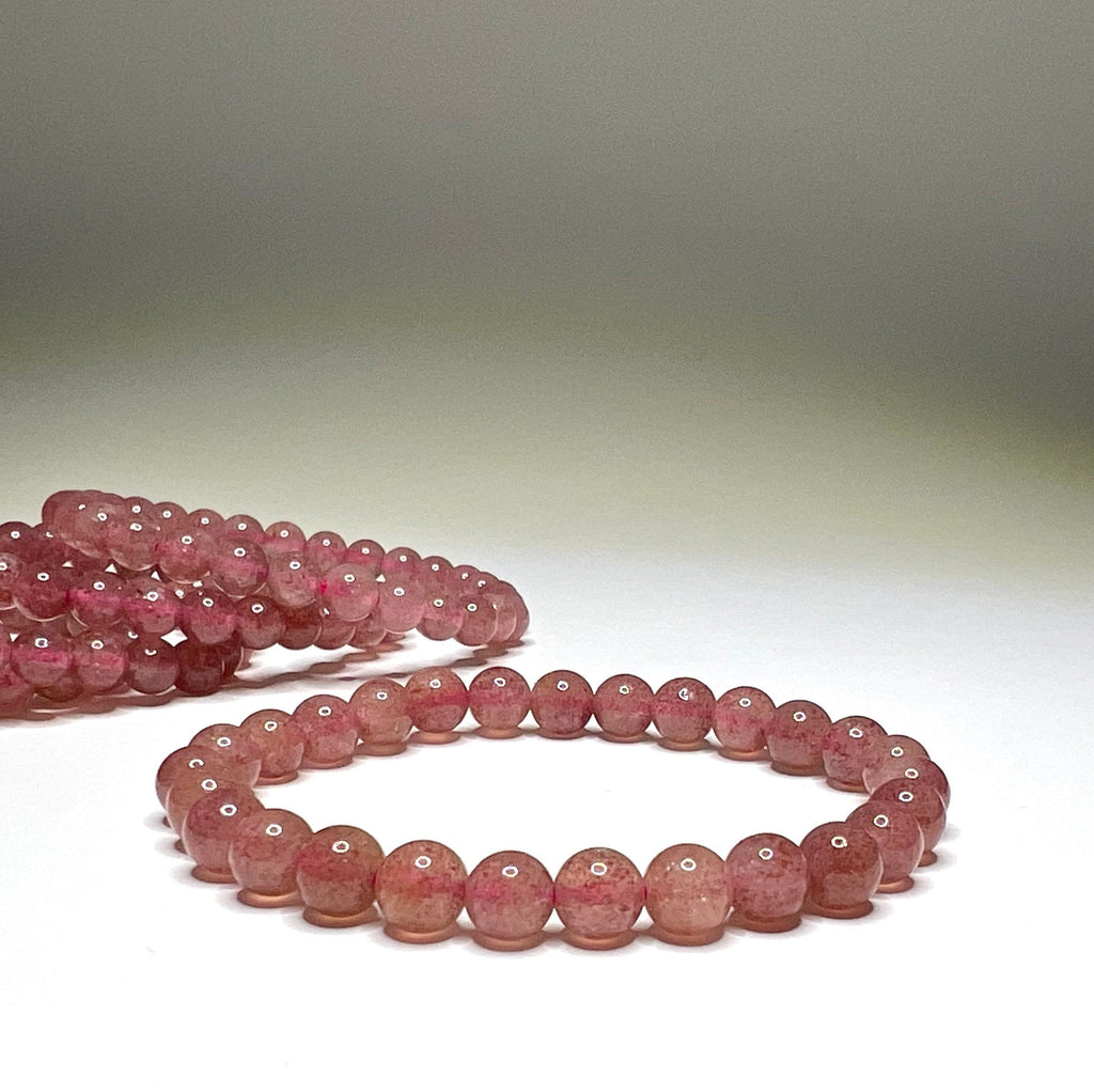 Strawberry Quartz Crystal Bracelet: Handmade Gemstone Beaded Bracelet