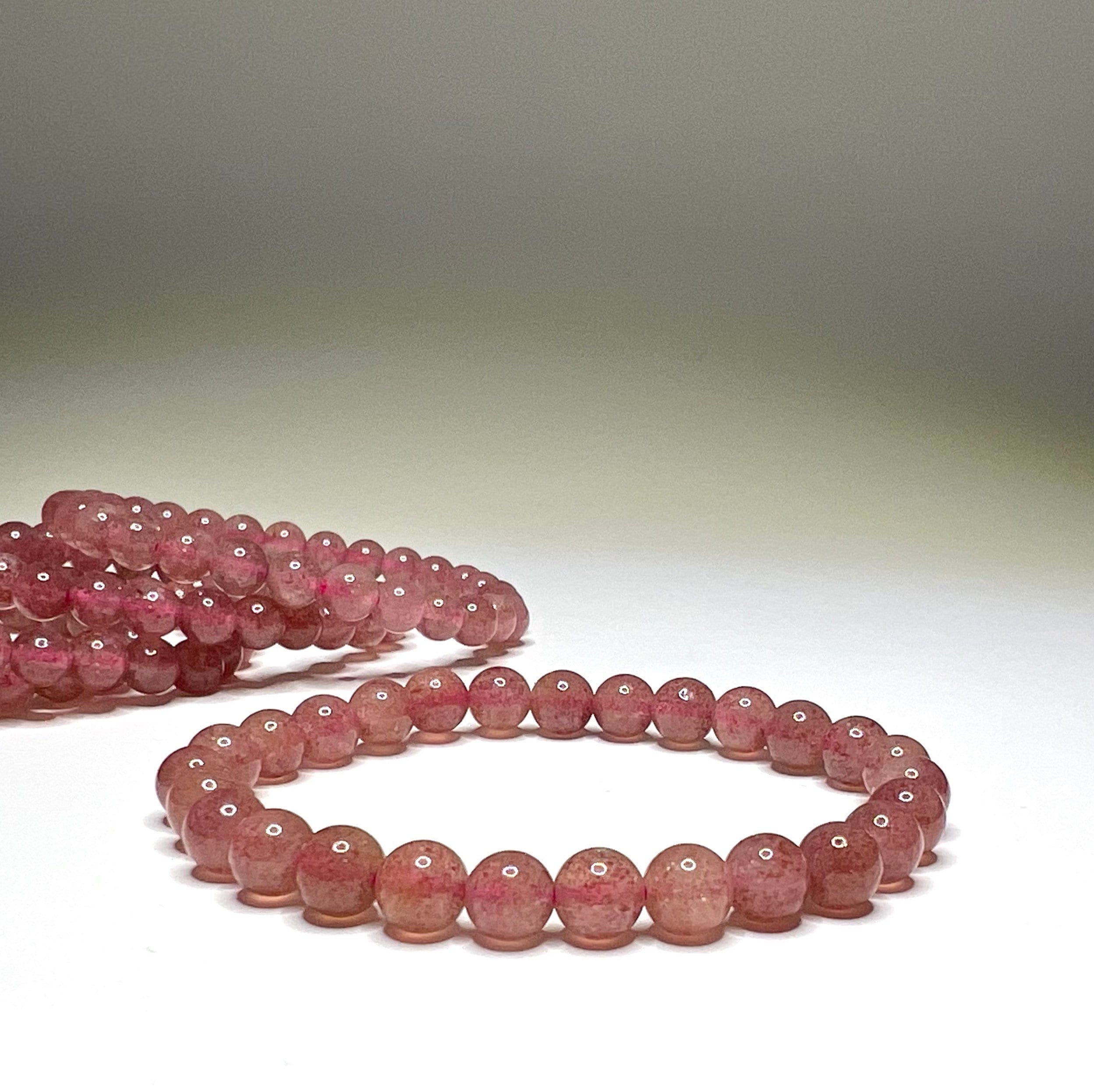 Strawberry Quartz Crystal Bracelet: Handmade Gemstone Beaded Bracelet