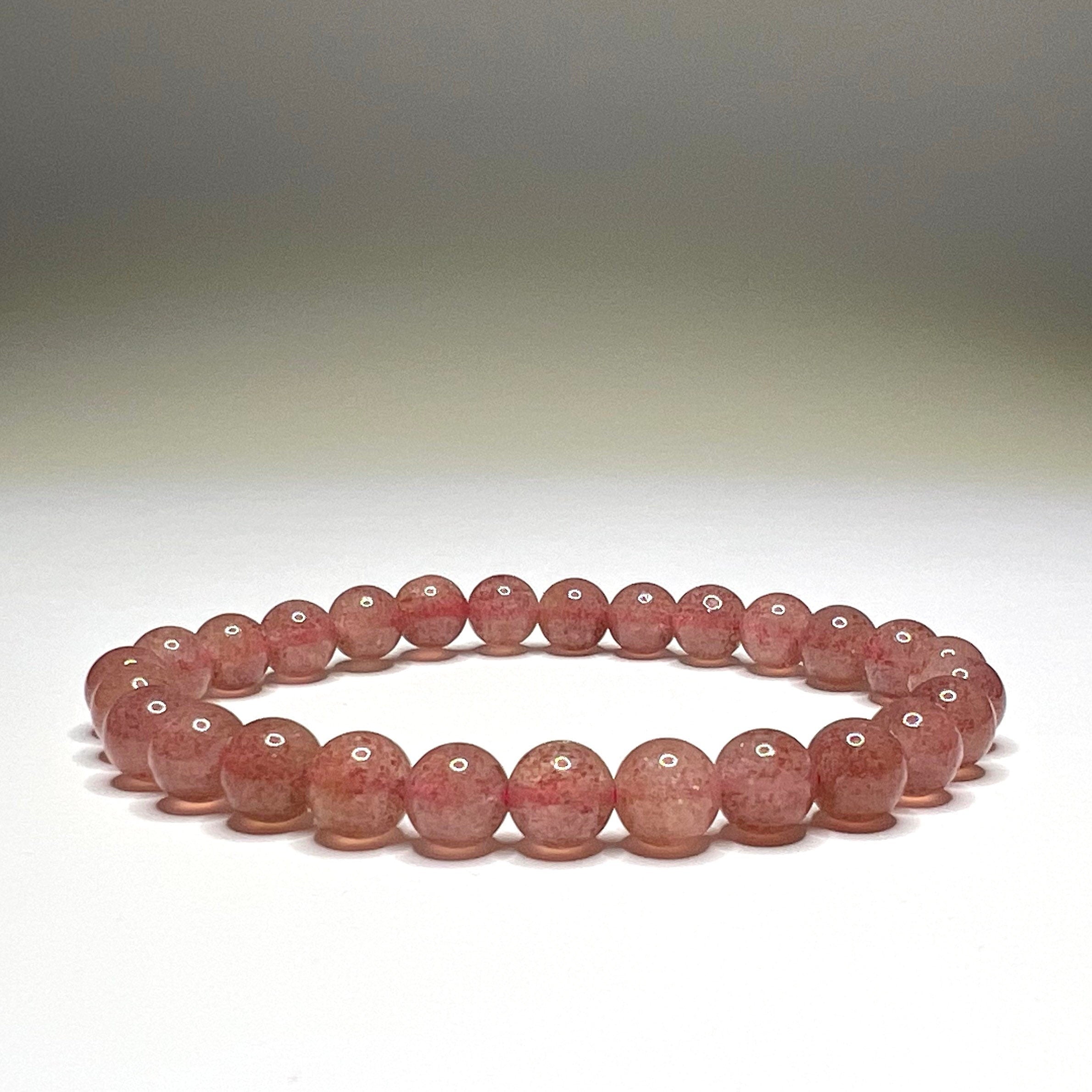 Strawberry Quartz Crystal Bracelet: Handmade Gemstone Beaded Bracelet
