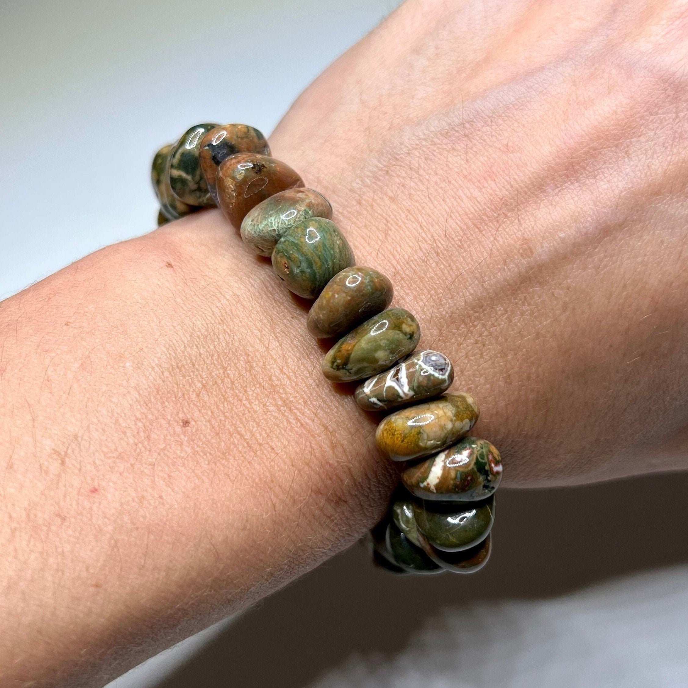 Rhyolite Crystal Beaded Bracelet: Volcanic Gemstone, Calming Energy