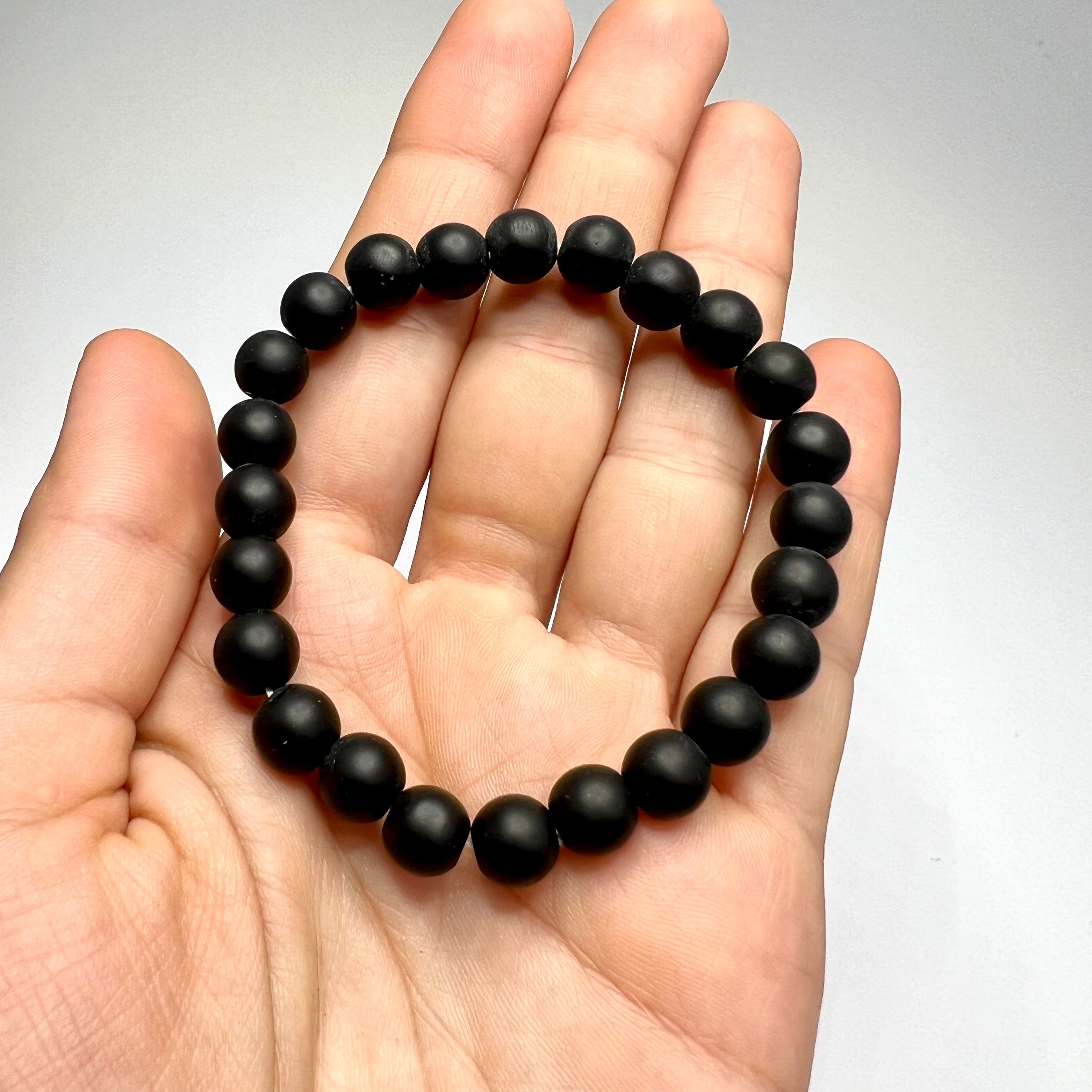 Black Onyx Crystal Bracelet: Matte Gemstone Beaded Bracelet