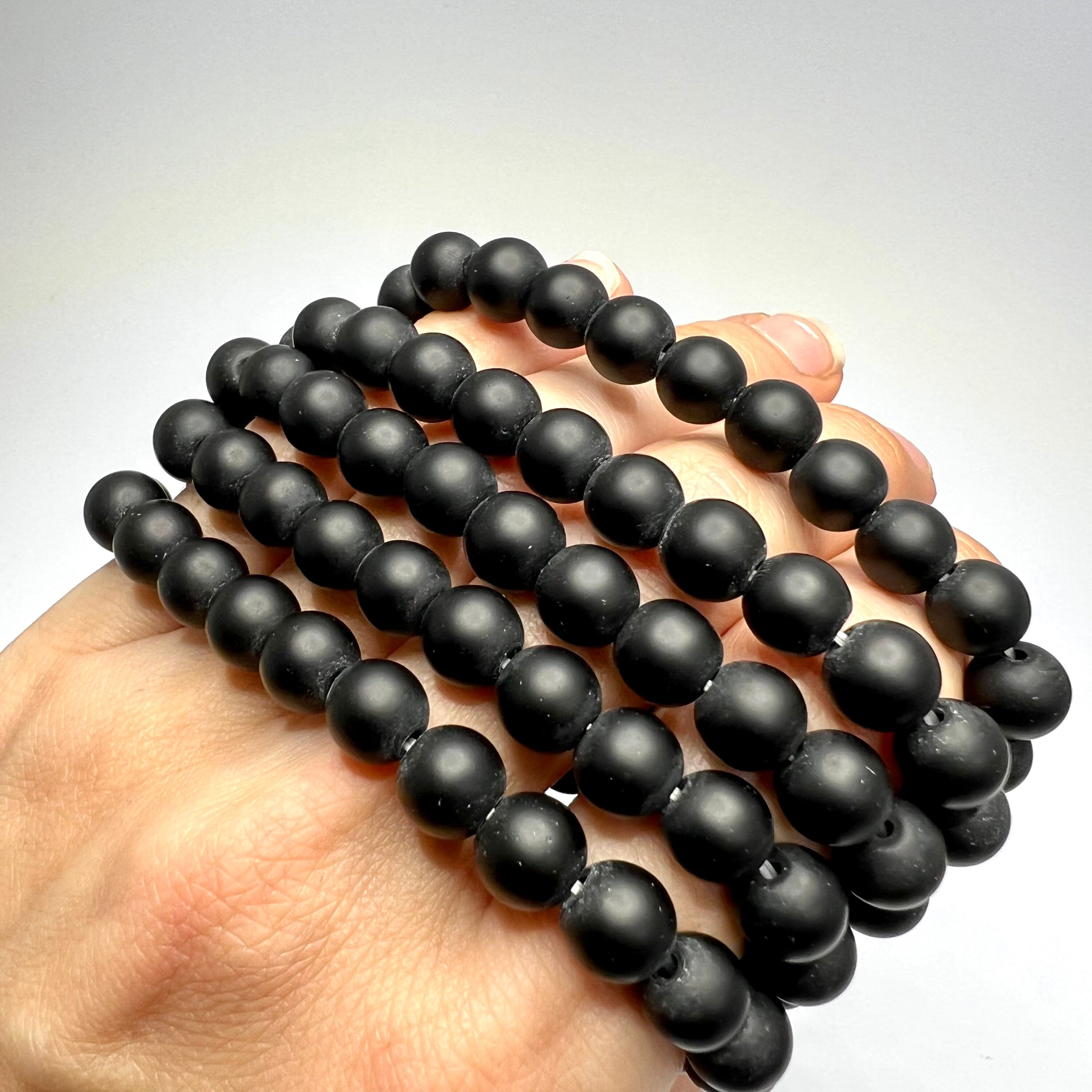 Black Onyx Crystal Bracelet: Matte Gemstone Beaded Bracelet