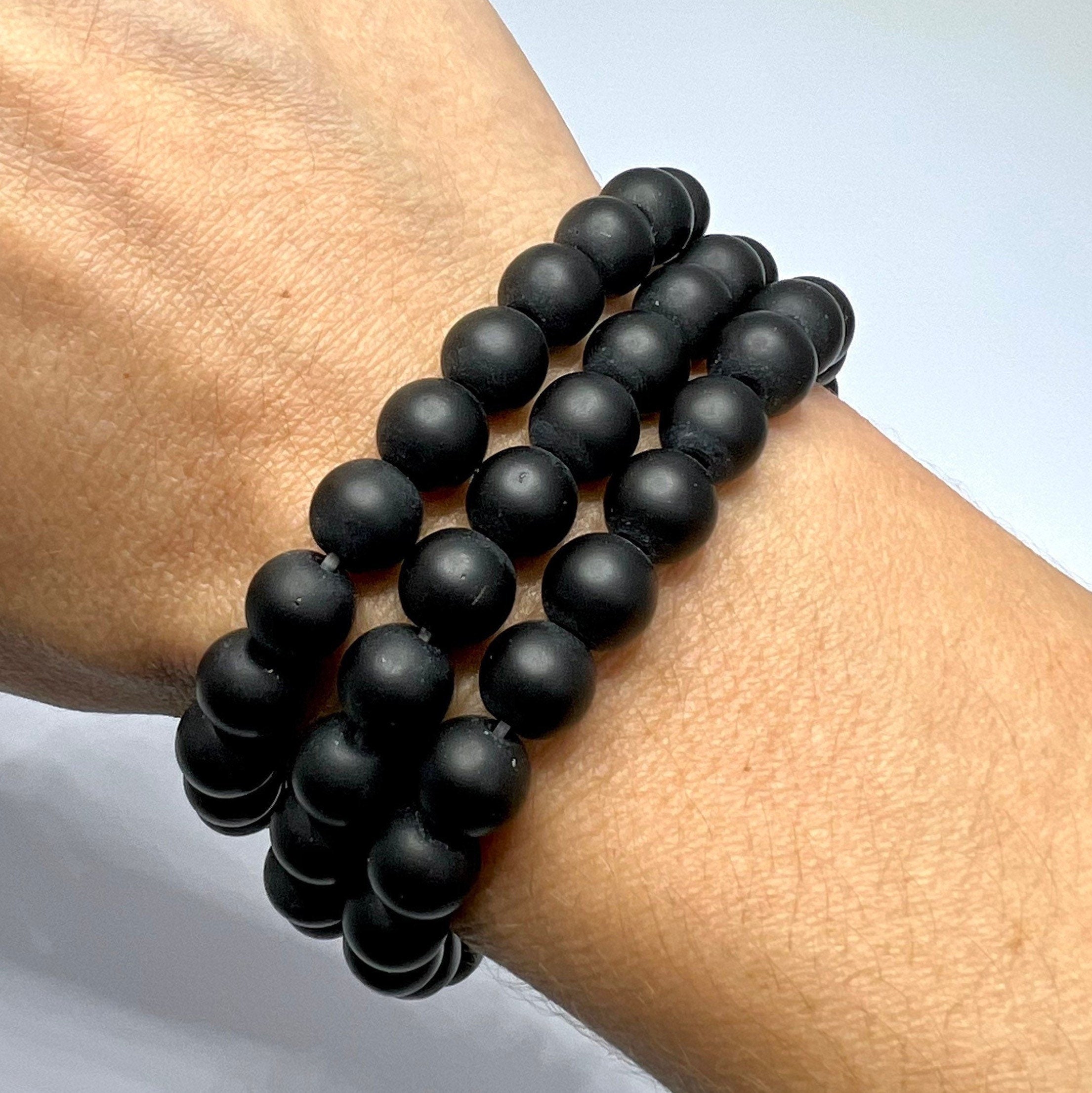 Black Onyx Crystal Bracelet: Matte Gemstone Beaded Bracelet