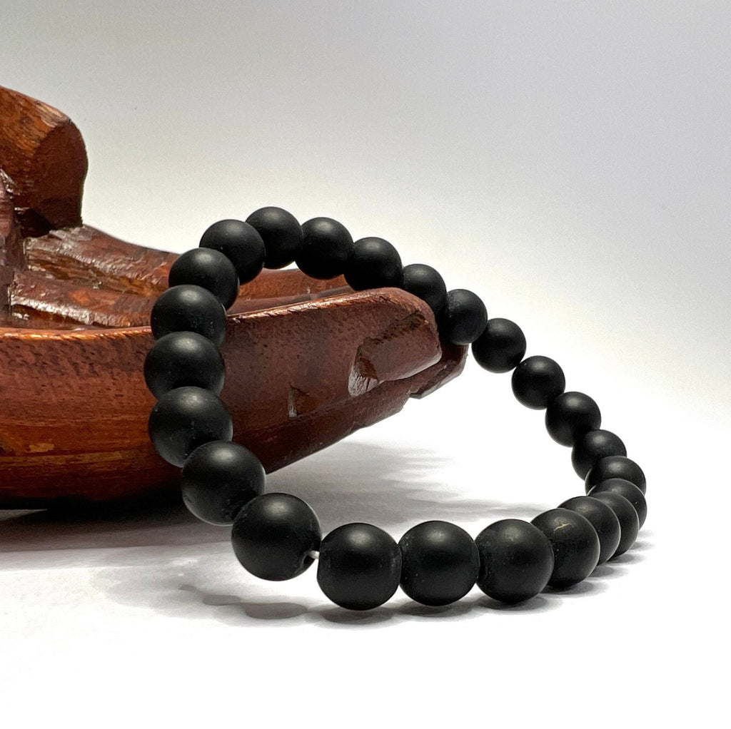 Black Onyx Crystal Bracelet: Matte Gemstone Beaded Bracelet