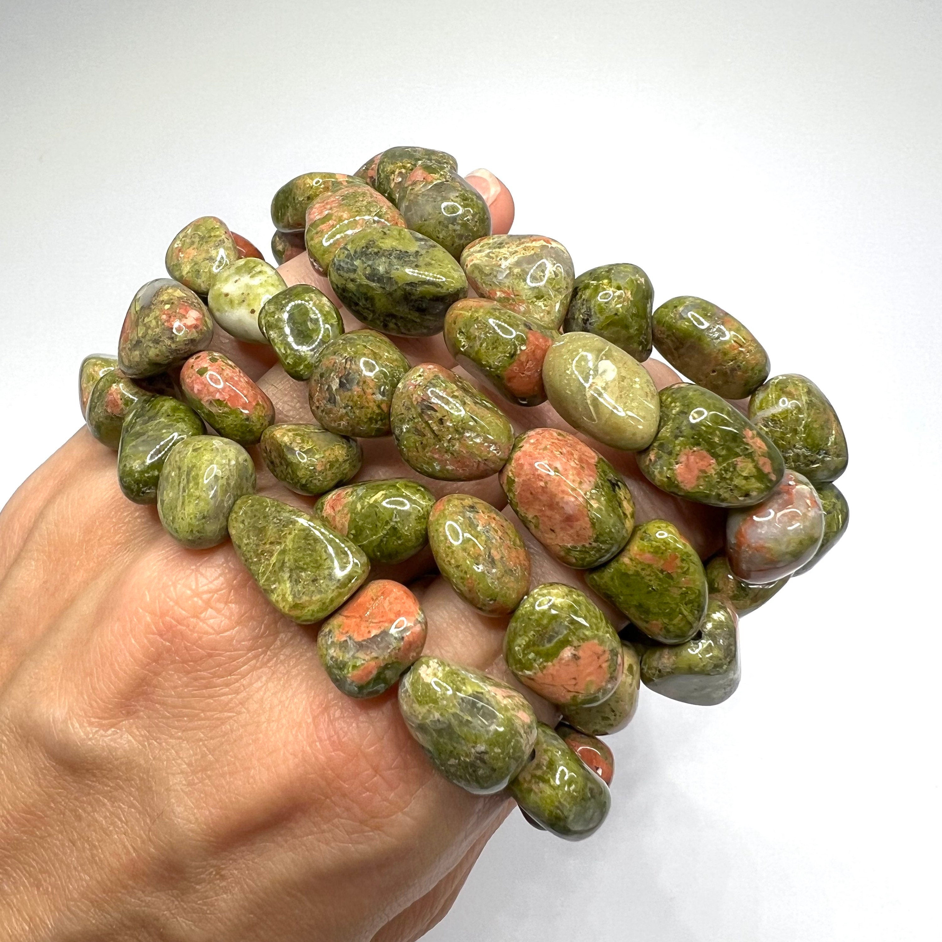 Unakite Crystal Tumble Stone Bracelet: 6-8mm Beaded Gemstone