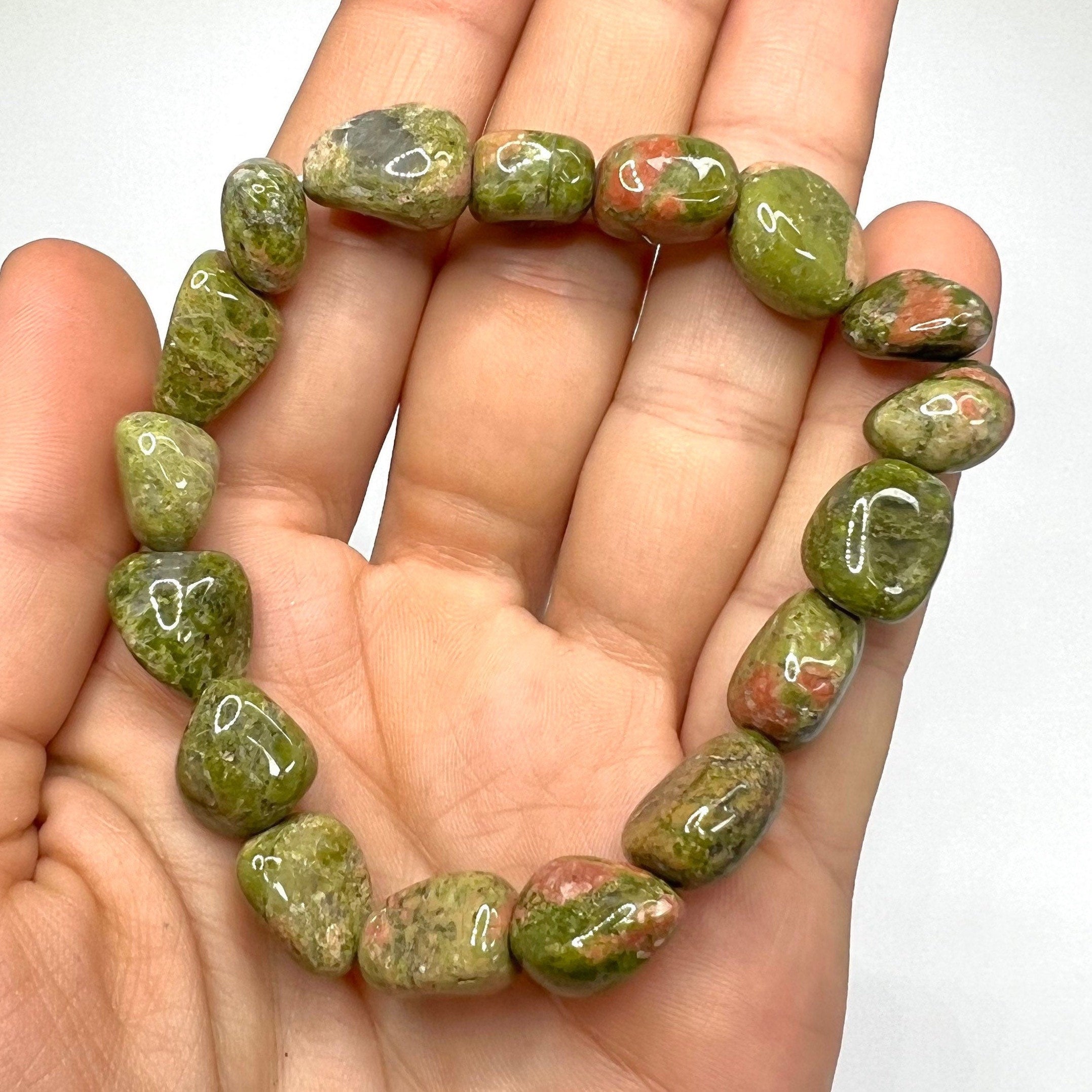 Unakite Crystal Tumble Stone Bracelet: 6-8mm Beaded Gemstone
