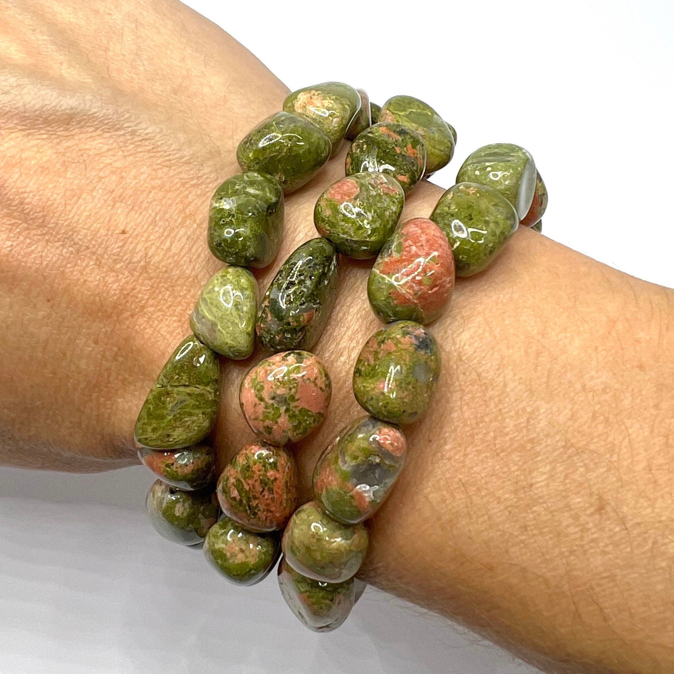 Unakite Crystal Tumble Stone Bracelet: 6-8mm Beaded Gemstone