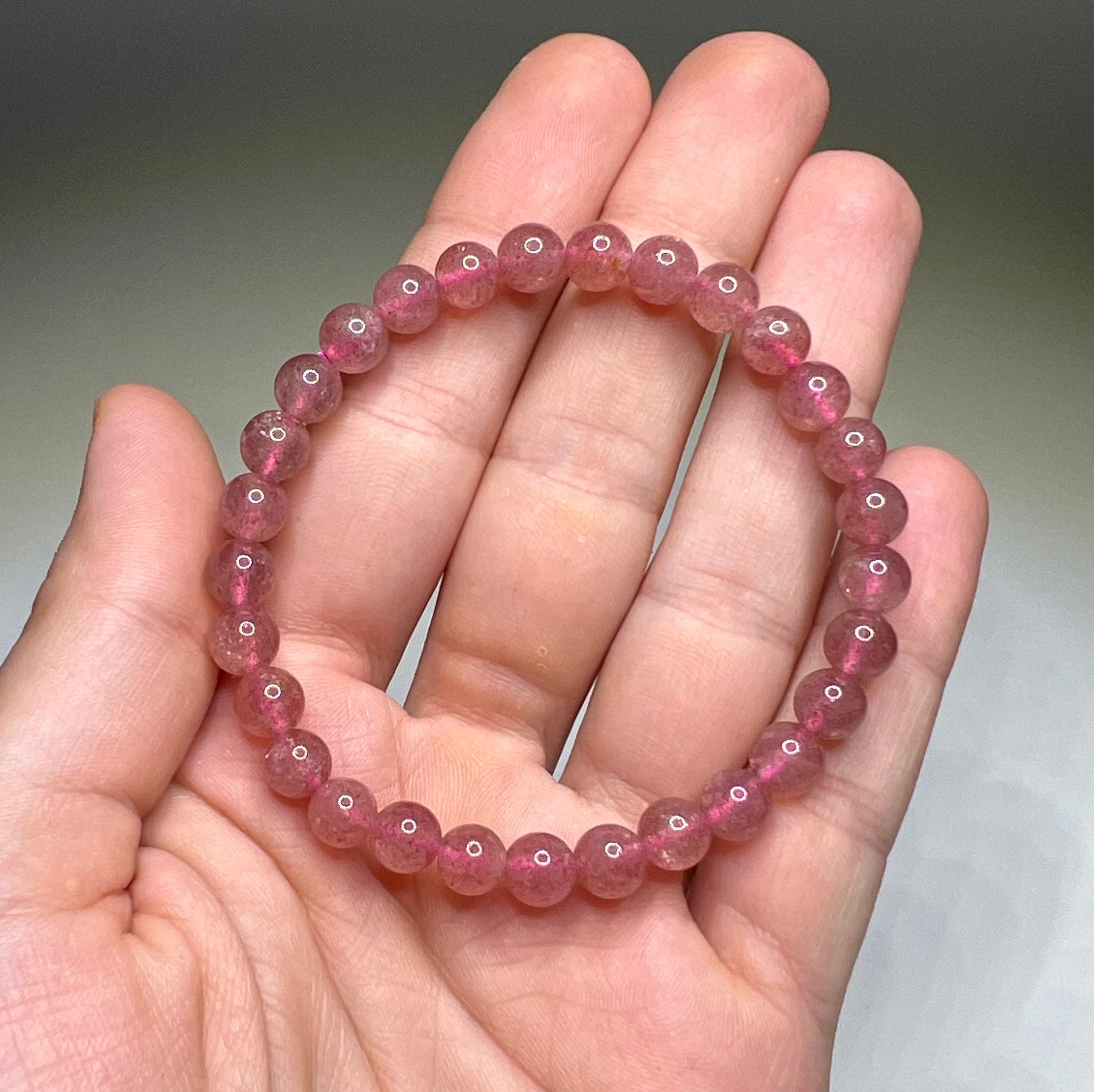 Strawberry Quartz Crystal Bracelet: Handmade Gemstone Beaded Bracelet