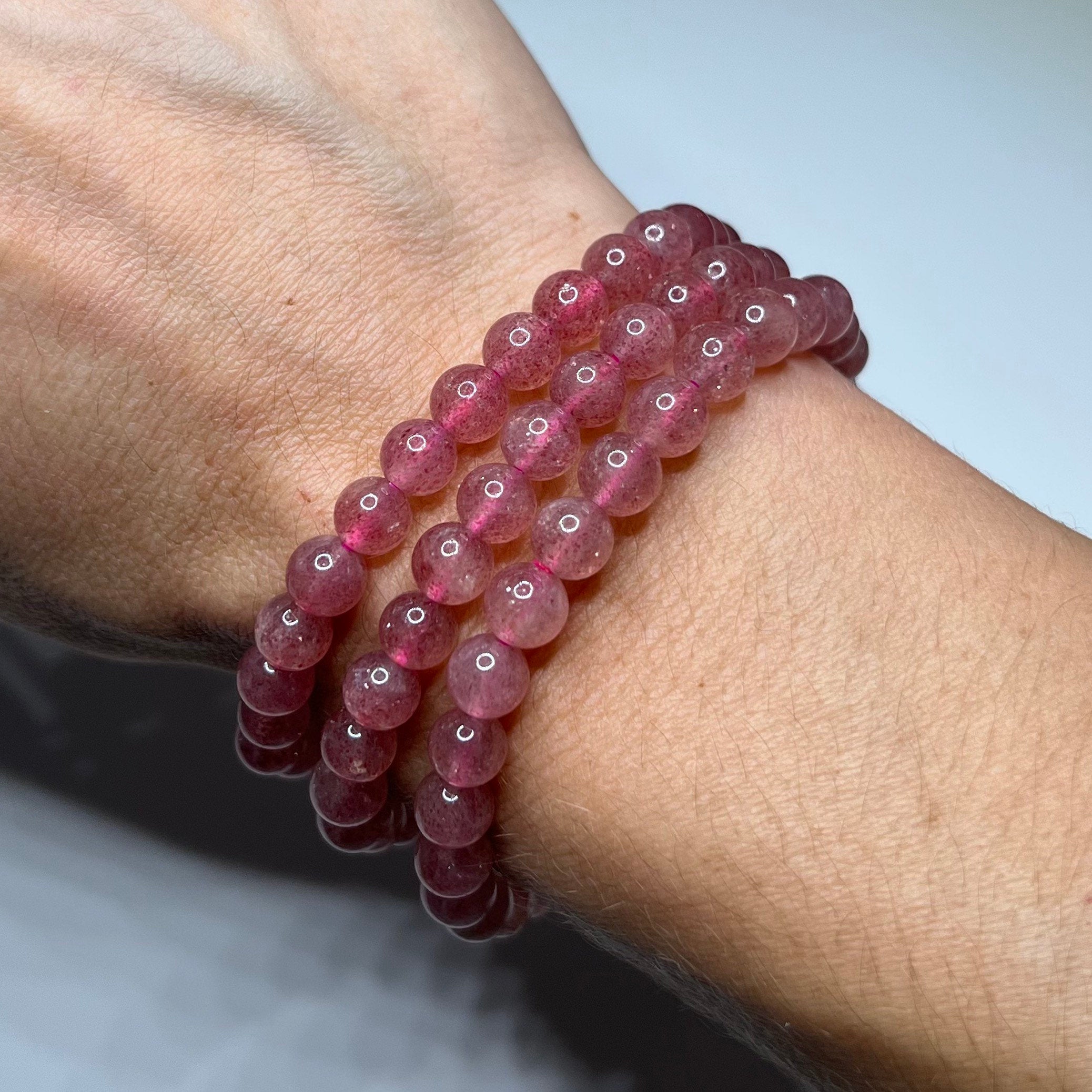 Strawberry Quartz Crystal Bracelet: Handmade Gemstone Beaded Bracelet