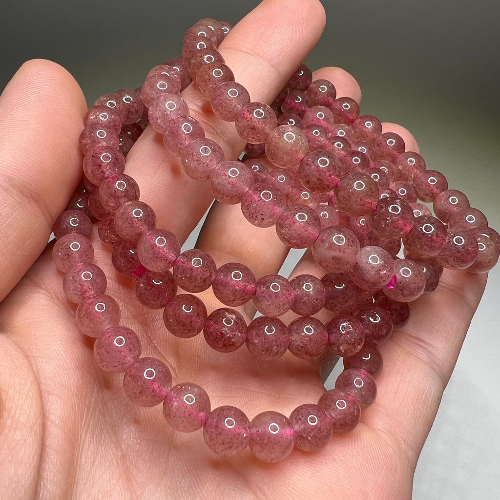 Strawberry Quartz Crystal Bracelet: Handmade Gemstone Beaded Bracelet