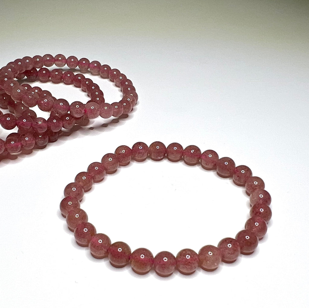 Strawberry Quartz Crystal Bracelet: Handmade Gemstone Beaded Bracelet