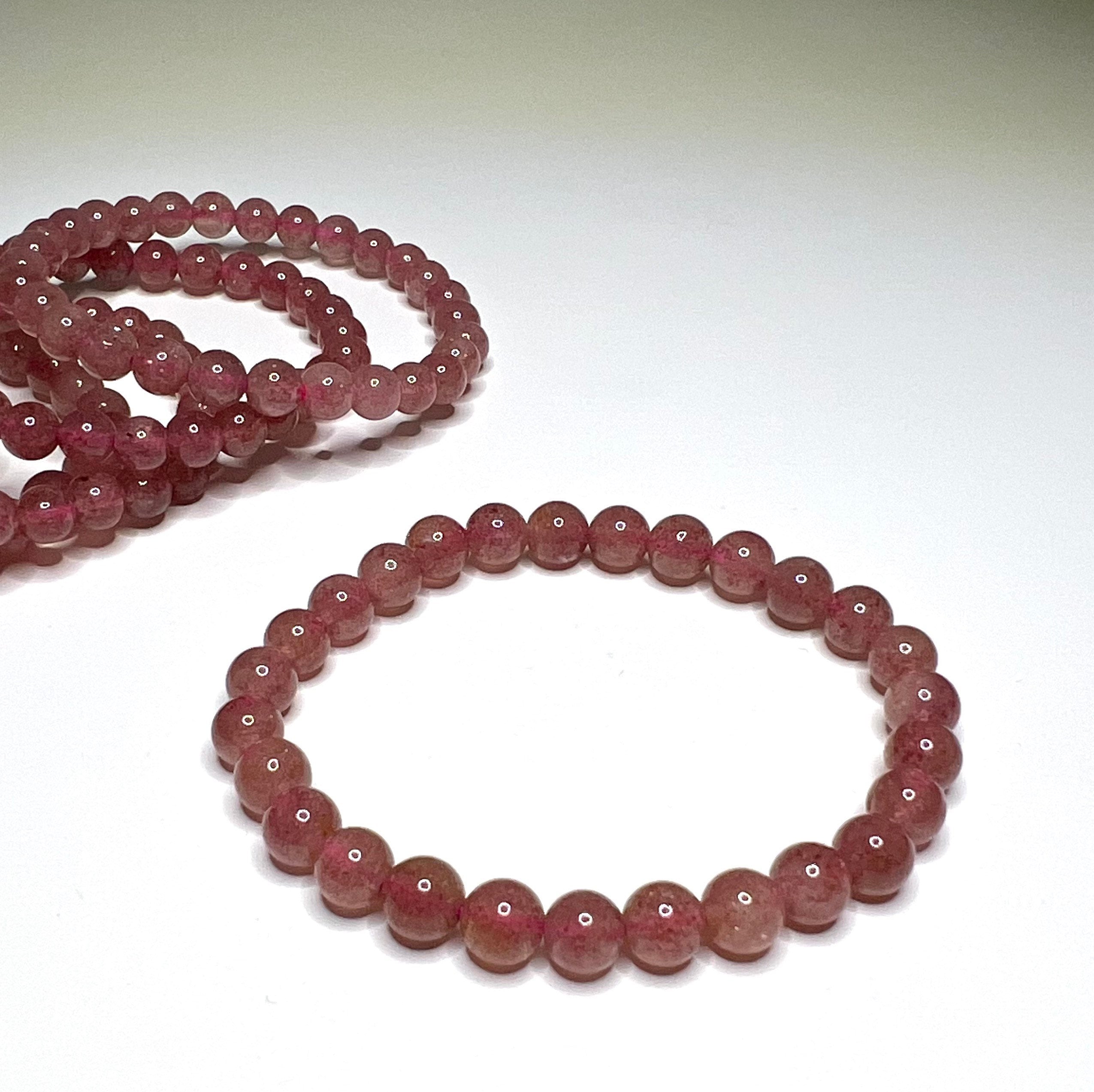 Strawberry Quartz Crystal Bracelet: Handmade Gemstone Beaded Bracelet