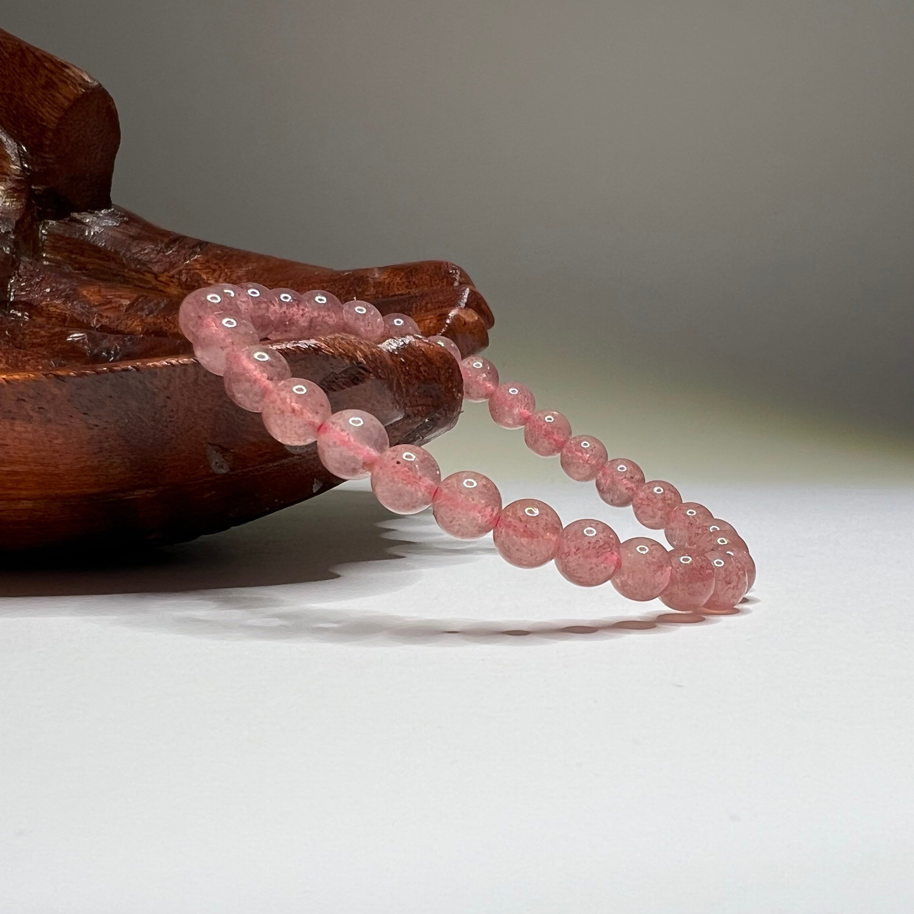 Strawberry Quartz Crystal Bracelet: Handmade Gemstone Beaded Bracelet