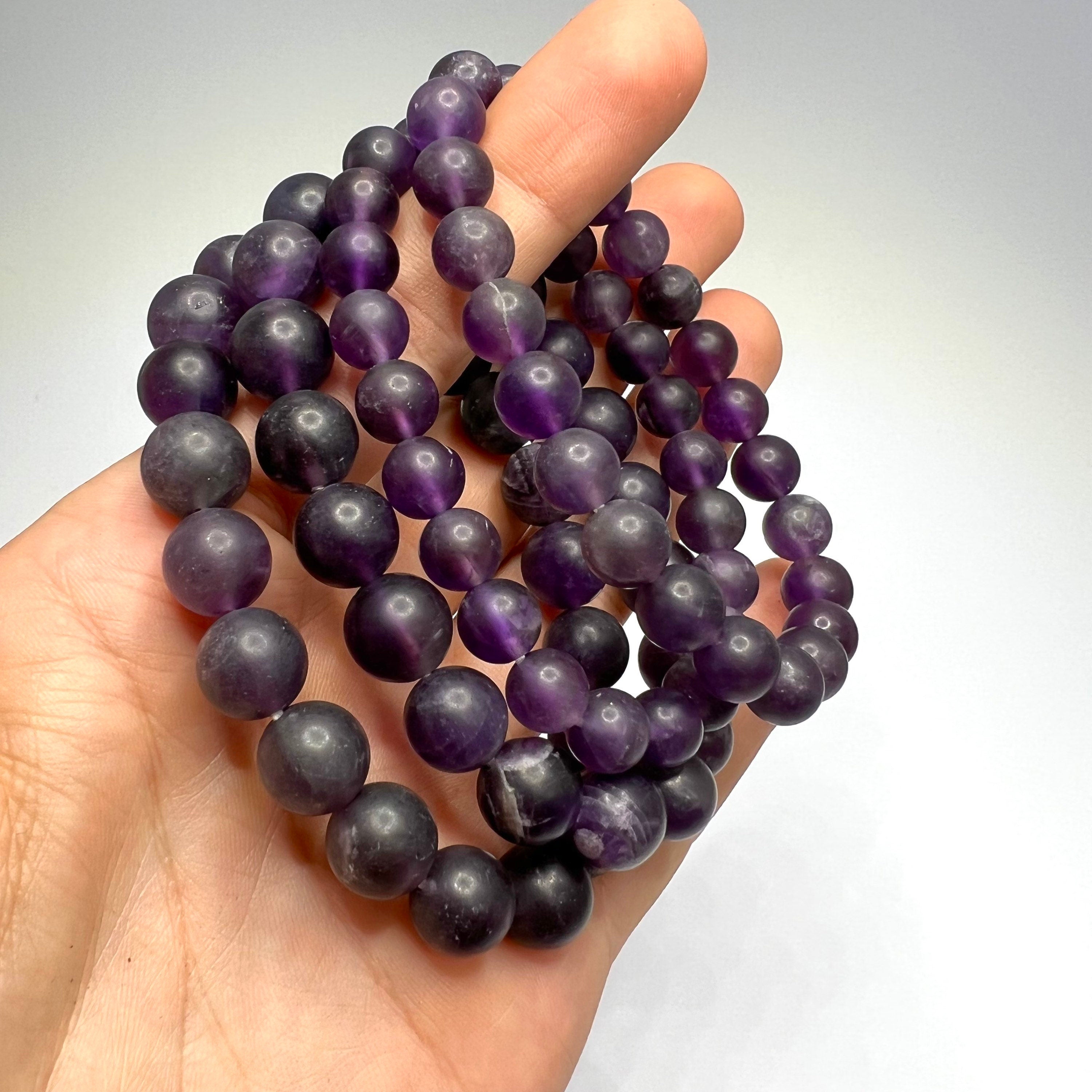 Amethyst Crystal Bracelet: Handmade Gemstone Beaded Bracelet with Matte Finish
