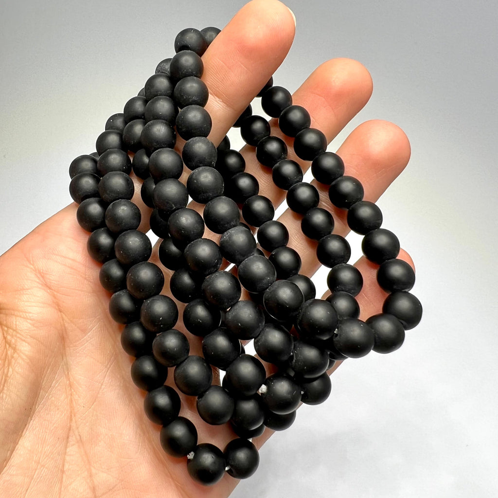 Black Onyx Crystal Bracelet: Matte Gemstone Beaded Bracelet