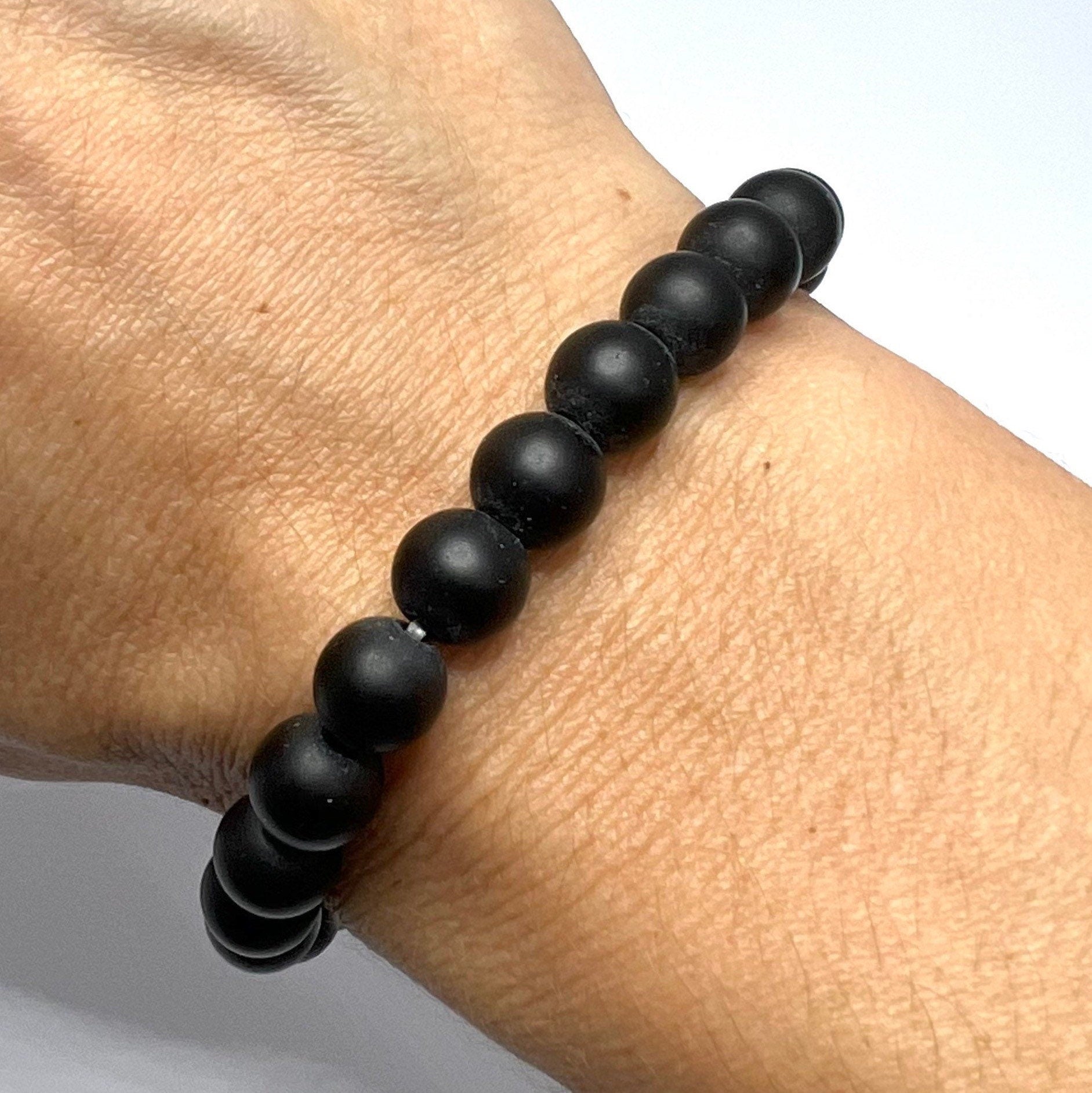 Black Onyx Crystal Bracelet: Matte Gemstone Beaded Bracelet