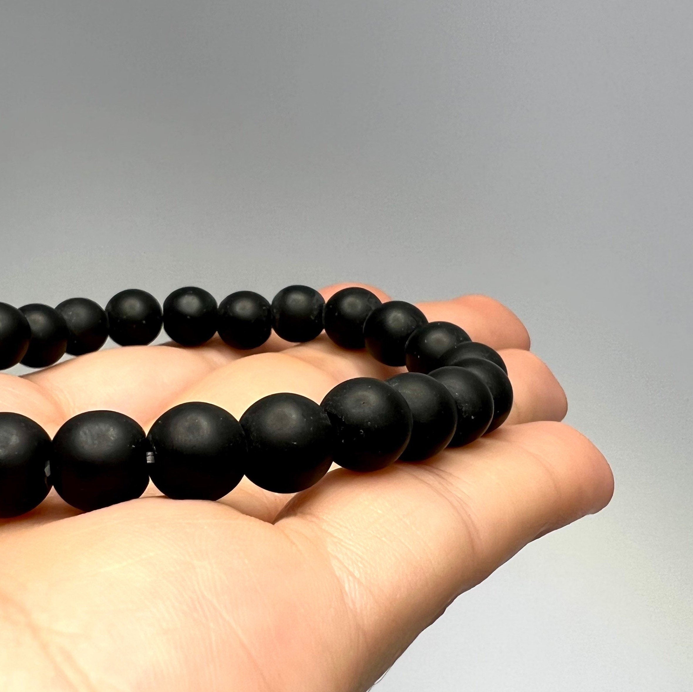 Black Onyx Crystal Bracelet: Matte Gemstone Beaded Bracelet
