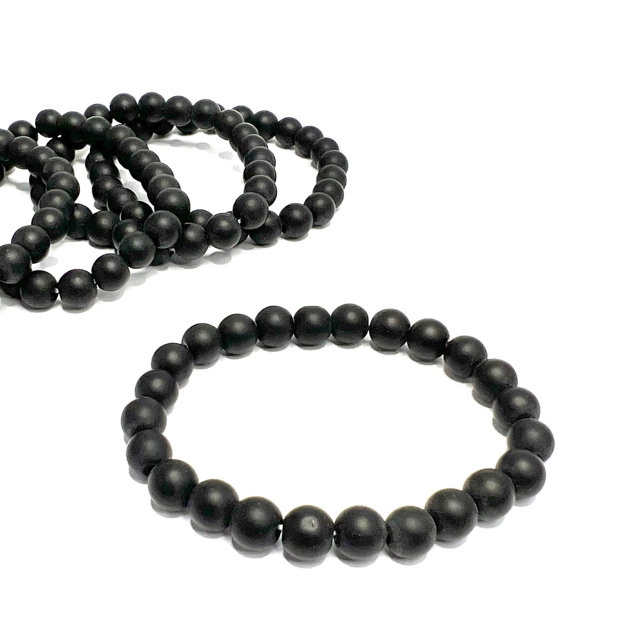 Black Onyx Crystal Bracelet: Matte Gemstone Beaded Bracelet