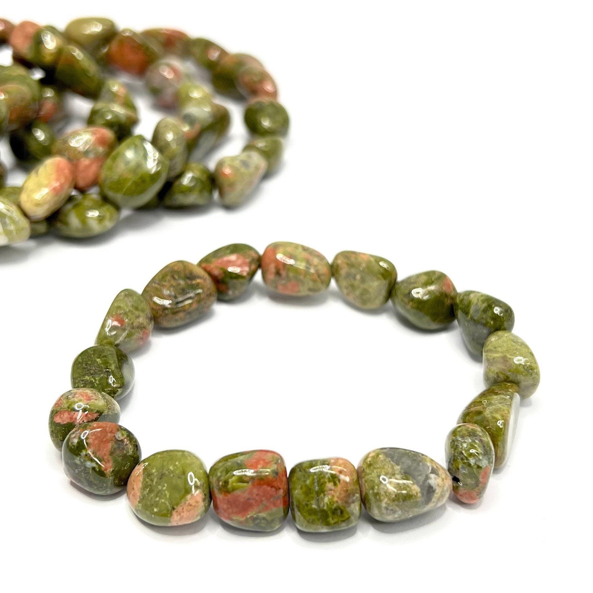 Unakite Crystal Tumble Stone Bracelet: 6-8mm Beaded Gemstone