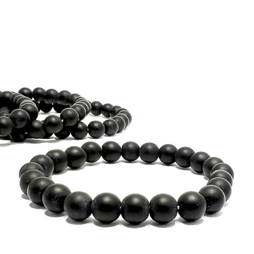 Black Onyx Crystal Bracelet: Matte Gemstone Beaded Bracelet