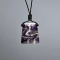 Chevron Amethyst Crystal Necklace: Banded Gemstone on Adjustable Black Cord