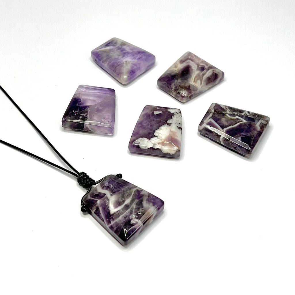 Chevron Amethyst Crystal Necklace: Banded Gemstone on Adjustable Black Cord