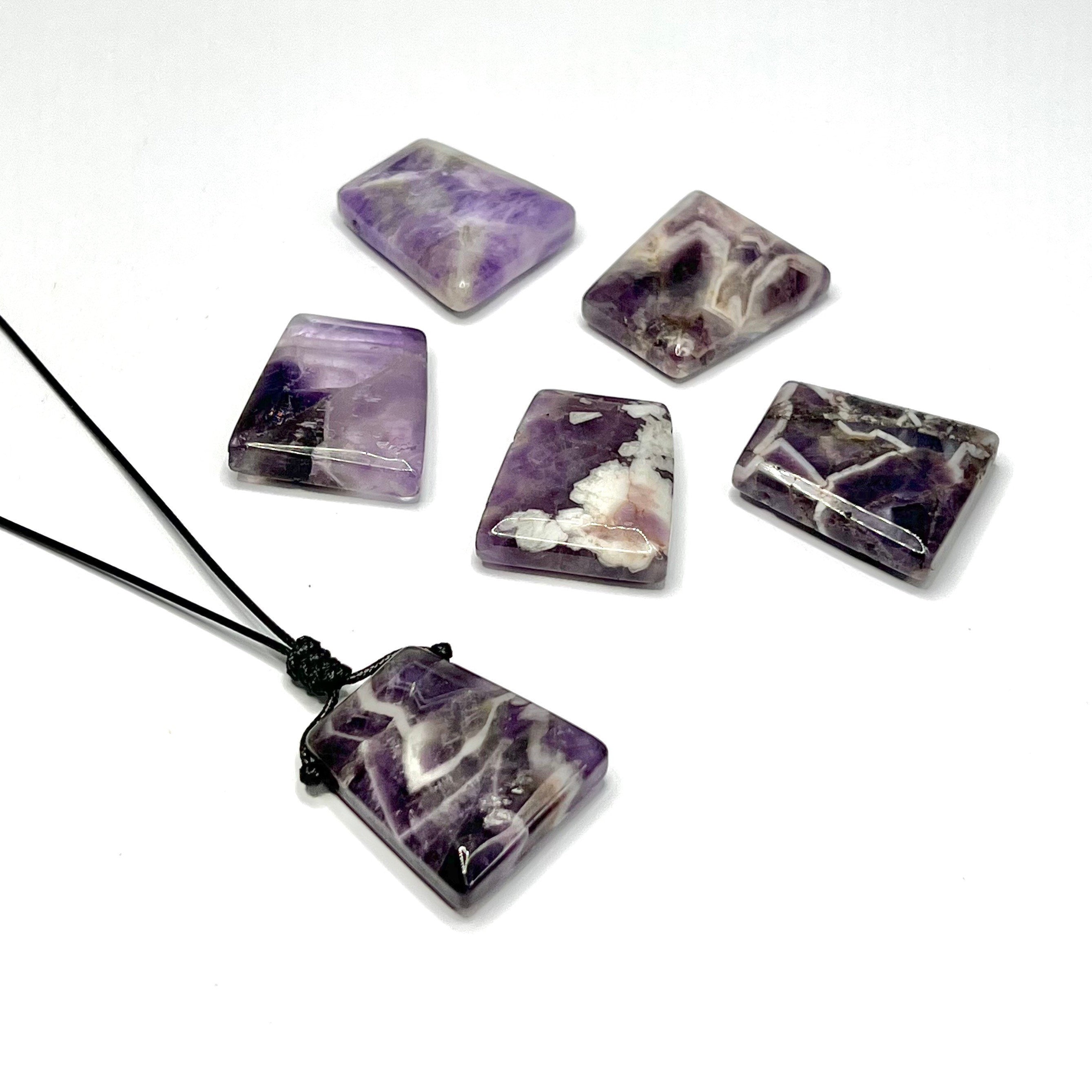 Chevron Amethyst Crystal Necklace: Banded Gemstone on Adjustable Black Cord