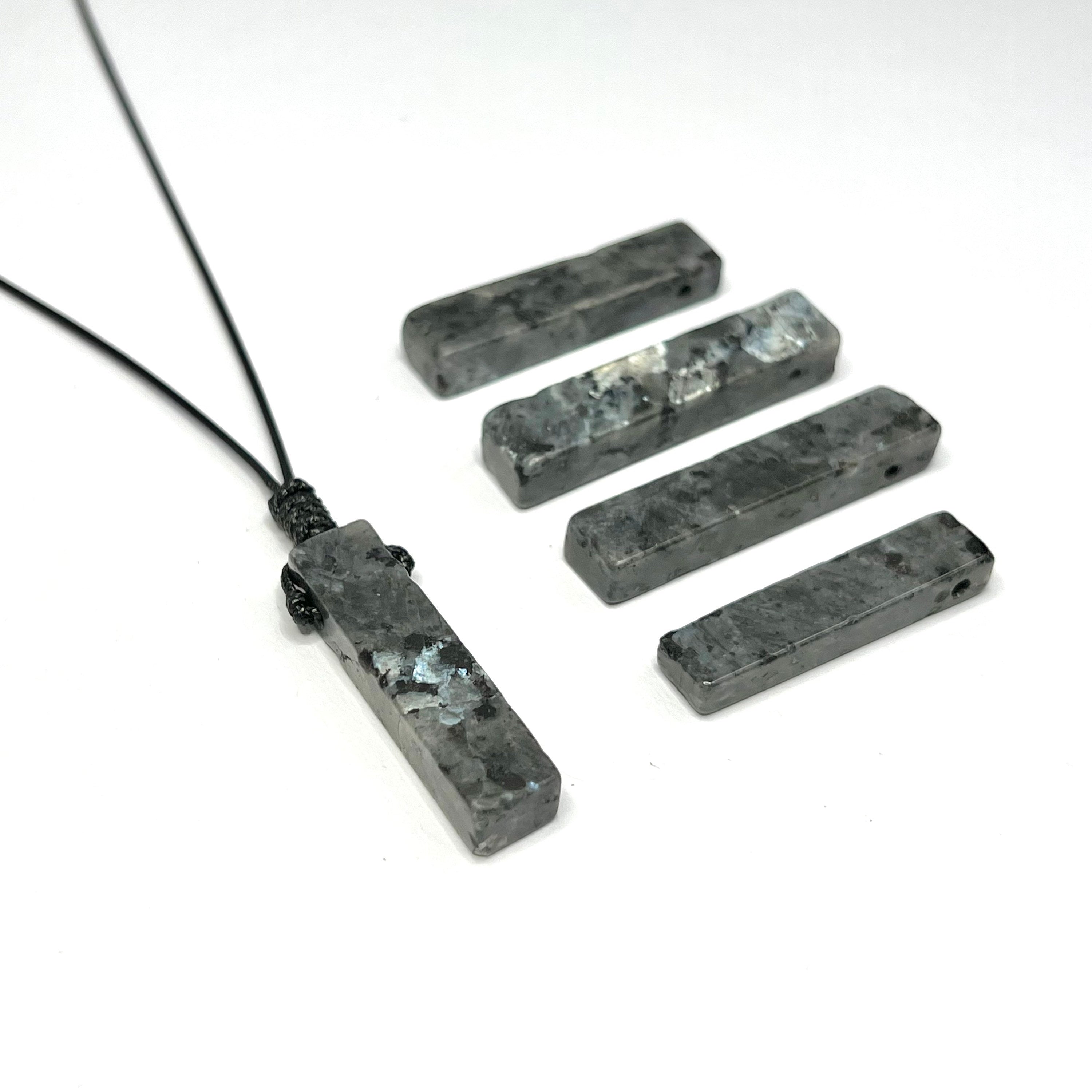 Handmade Larvikite Rectangle Pendant Necklace: Adjustable Cord