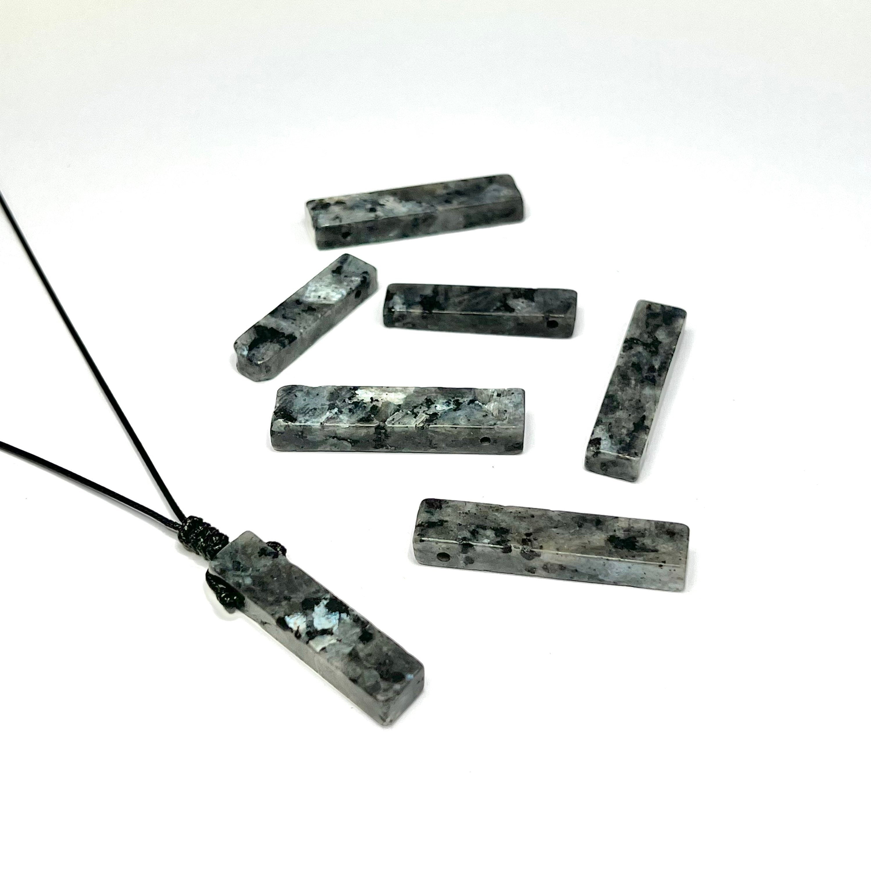 Handmade Larvikite Rectangle Pendant Necklace: Adjustable Cord