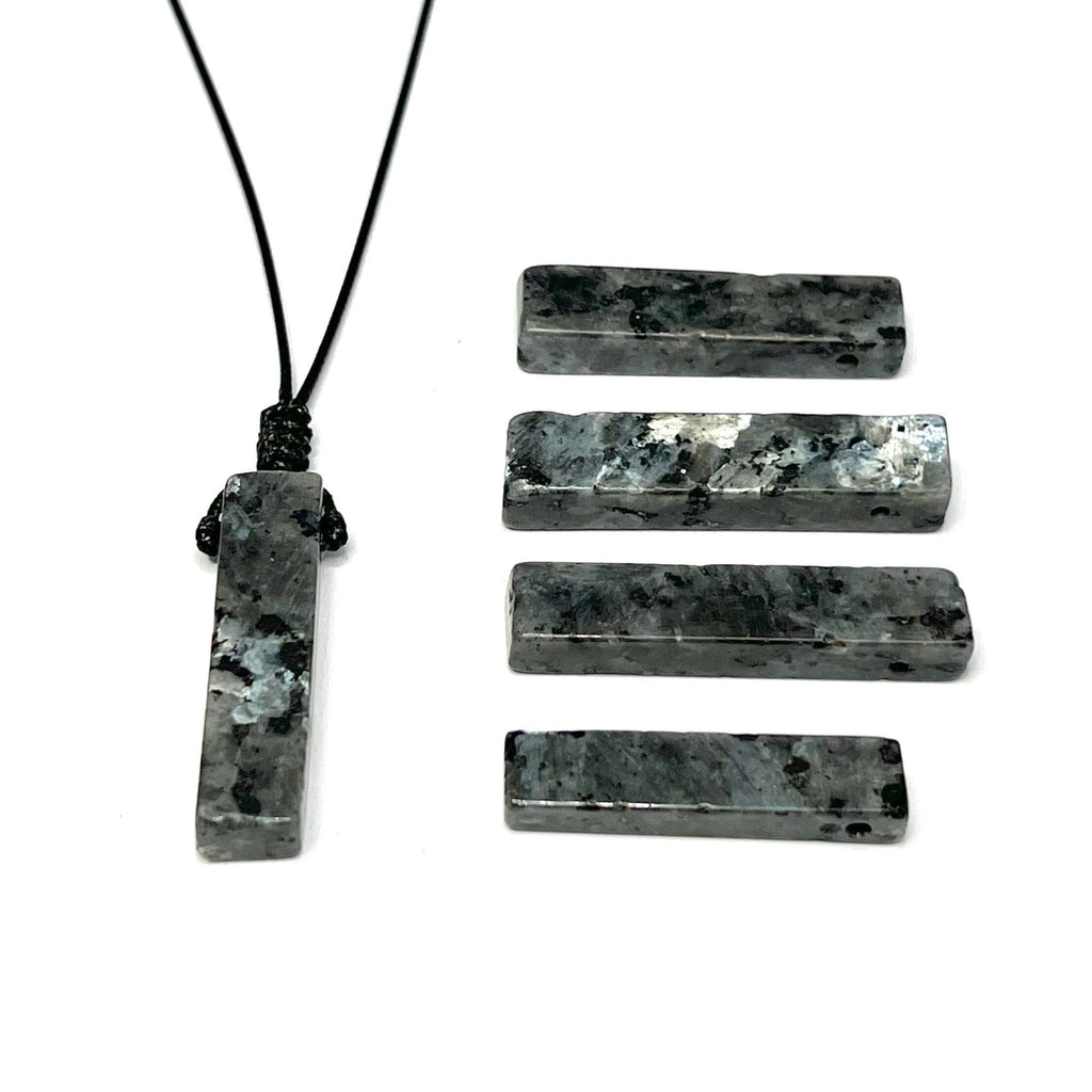 Handmade Larvikite Rectangle Pendant Necklace: Adjustable Cord