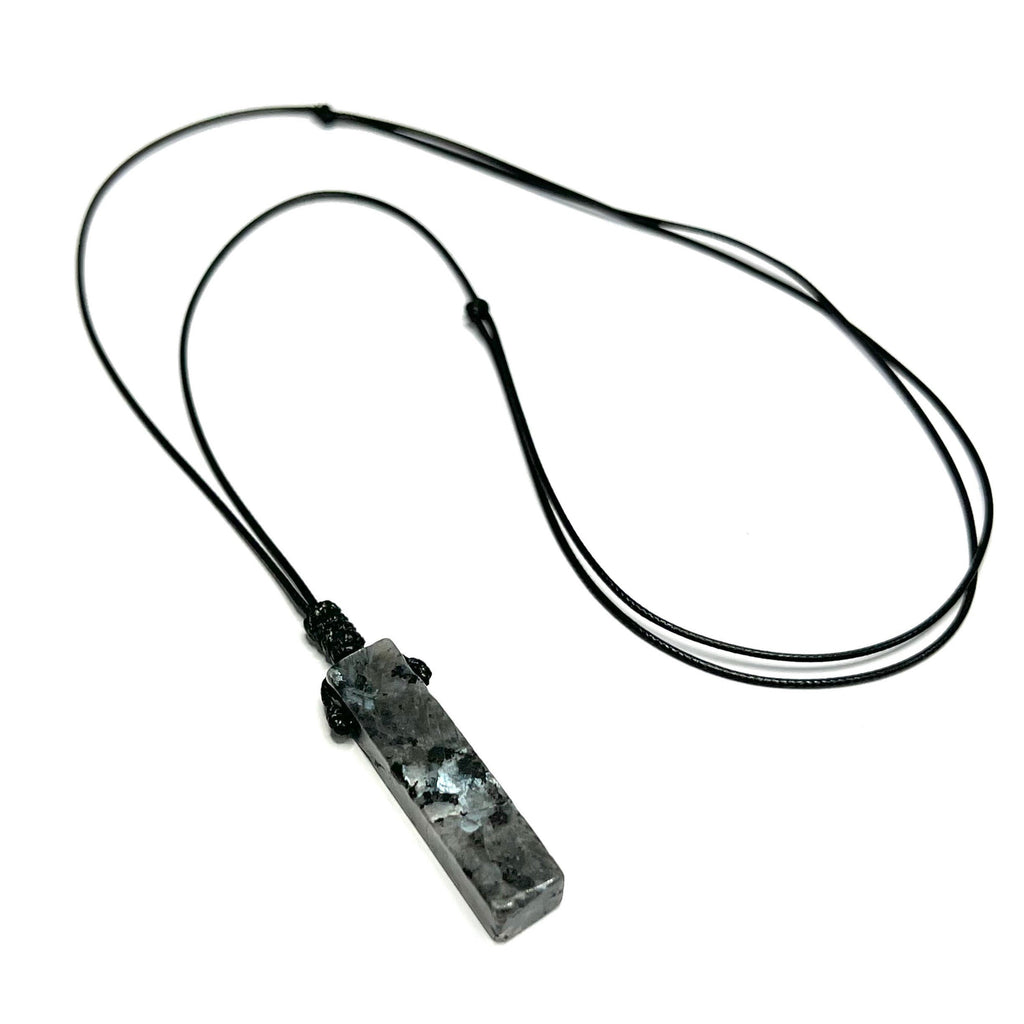 Handmade Larvikite Rectangle Pendant Necklace: Adjustable Cord